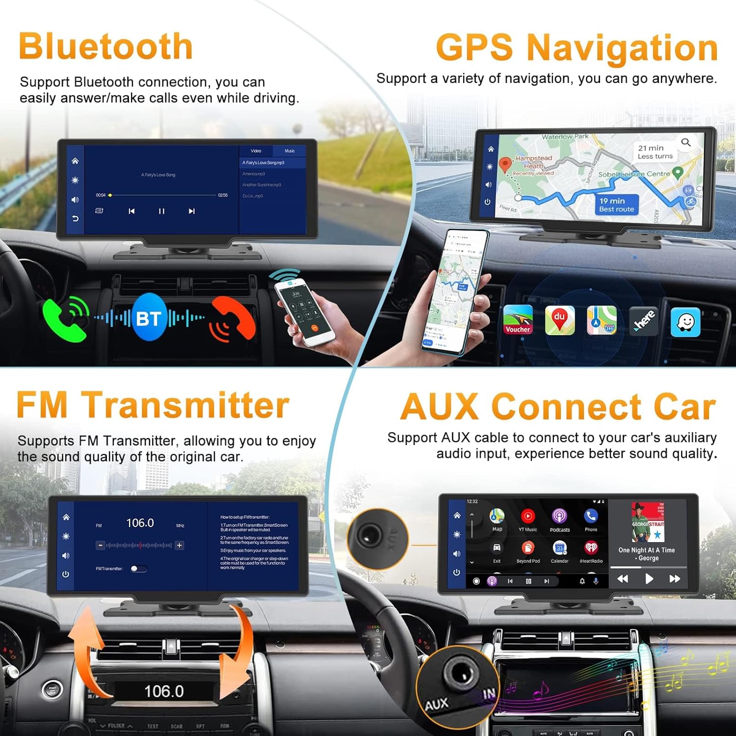 Podofo Autoradio Portatile Android Auto 9.3" Touchscreen - immagine 3