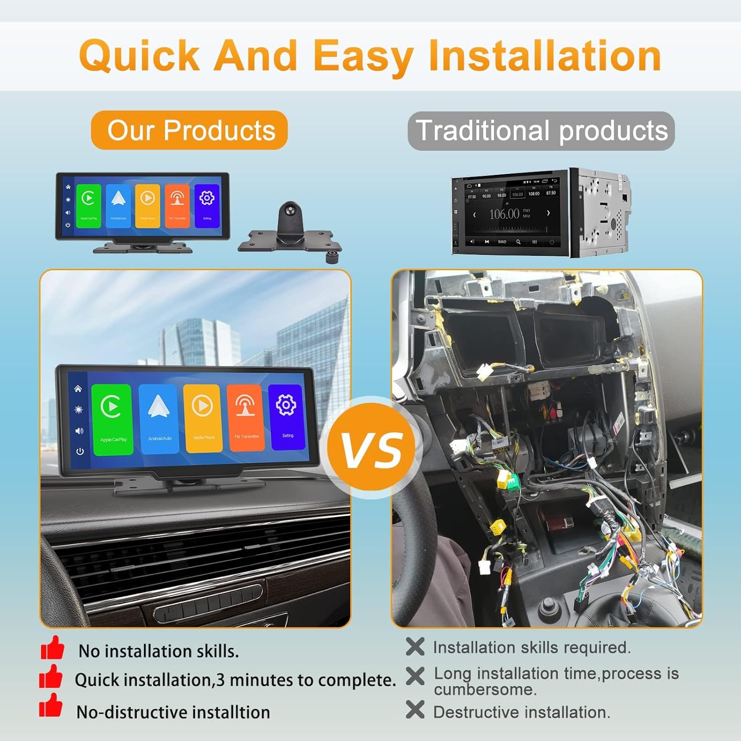 Podofo Autoradio Portatile Android Auto 9.3" Touchscreen - immagine 5