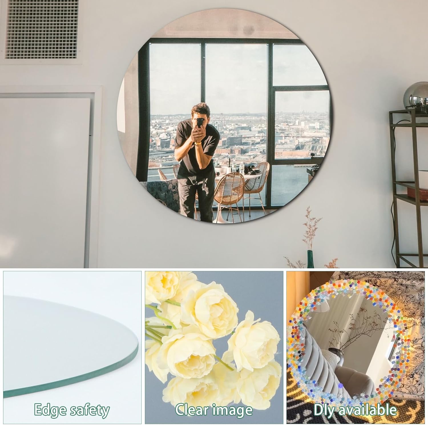 Drerio Specchio Rotondo da Parete Adesivo 50x50cm - immagine 5