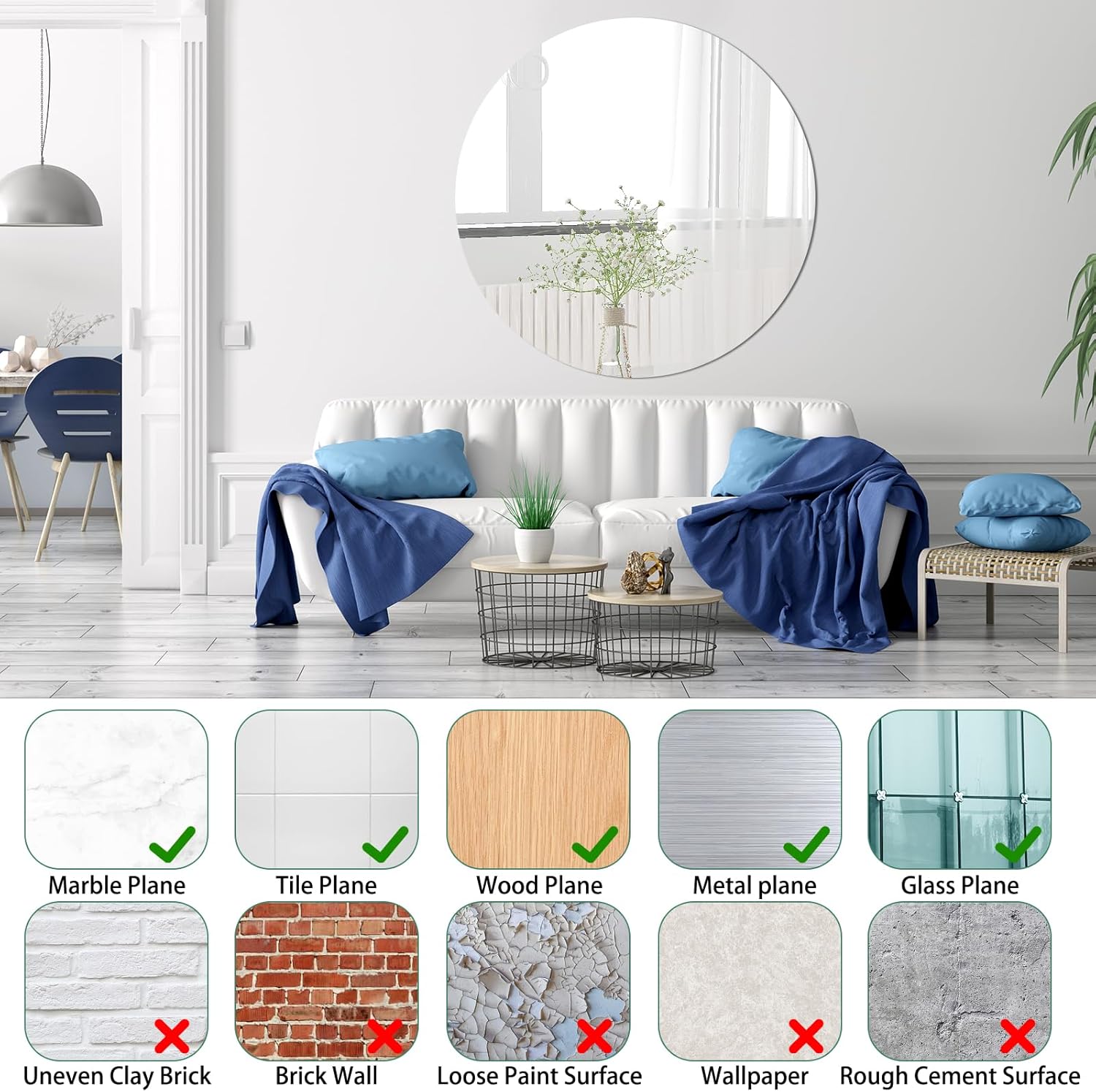 Drerio Specchio Rotondo da Parete Adesivo 50x50cm - immagine 6