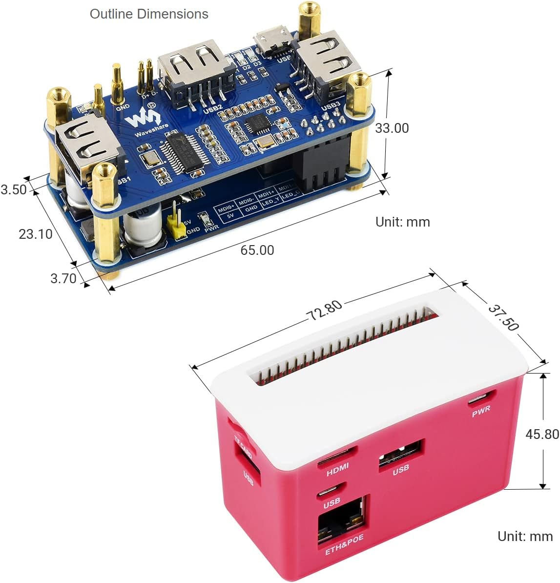Ibest PoE Ethernet/USB HUB Hat con Box per Raspberry Pi - immagine 7