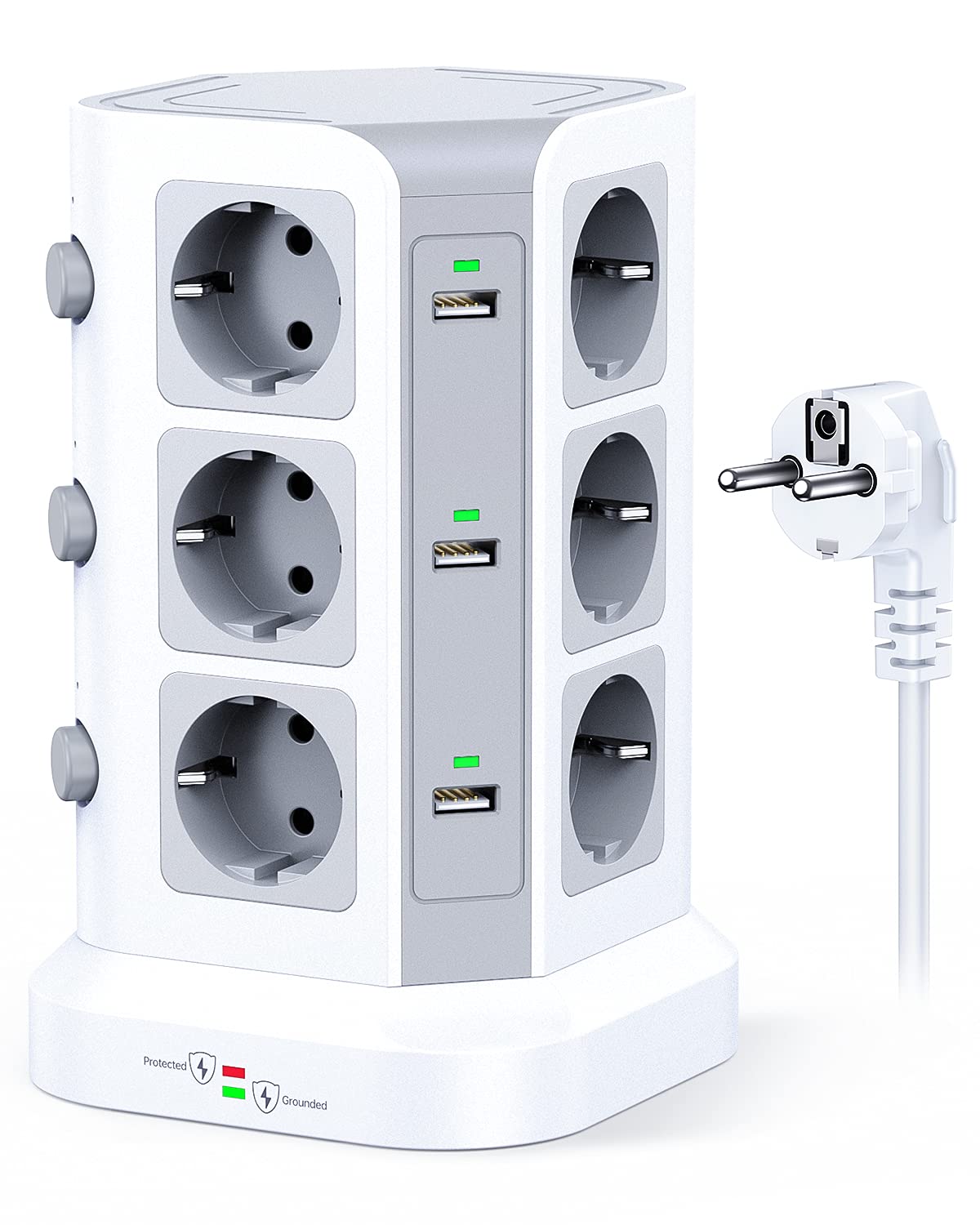 Koosla Multipresa Verticale 4000W con 12 Prese e 6 USB-A