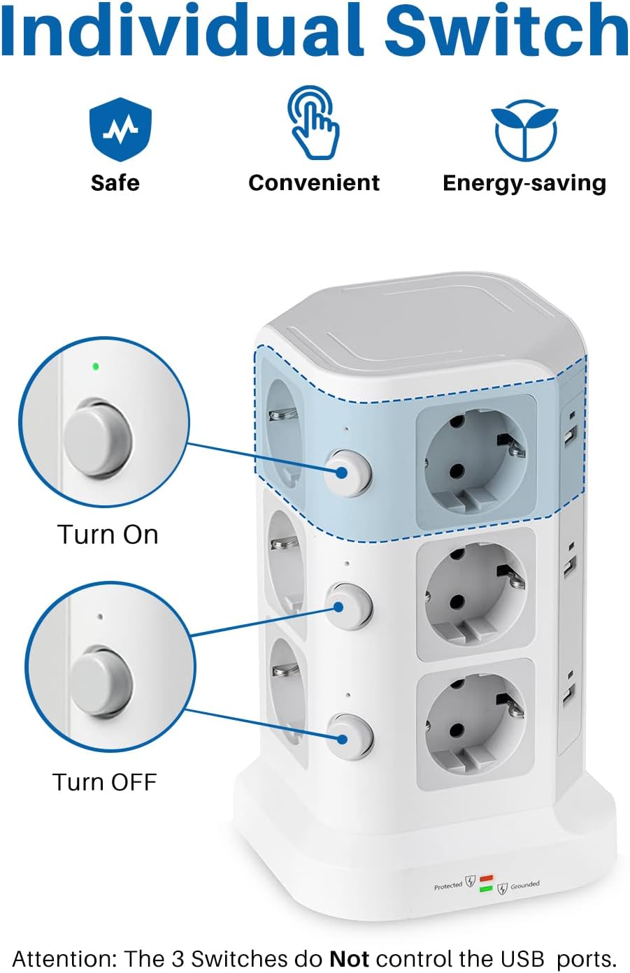 Koosla Multipresa Verticale 4000W con 12 Prese e 6 USB-A - immagine 4