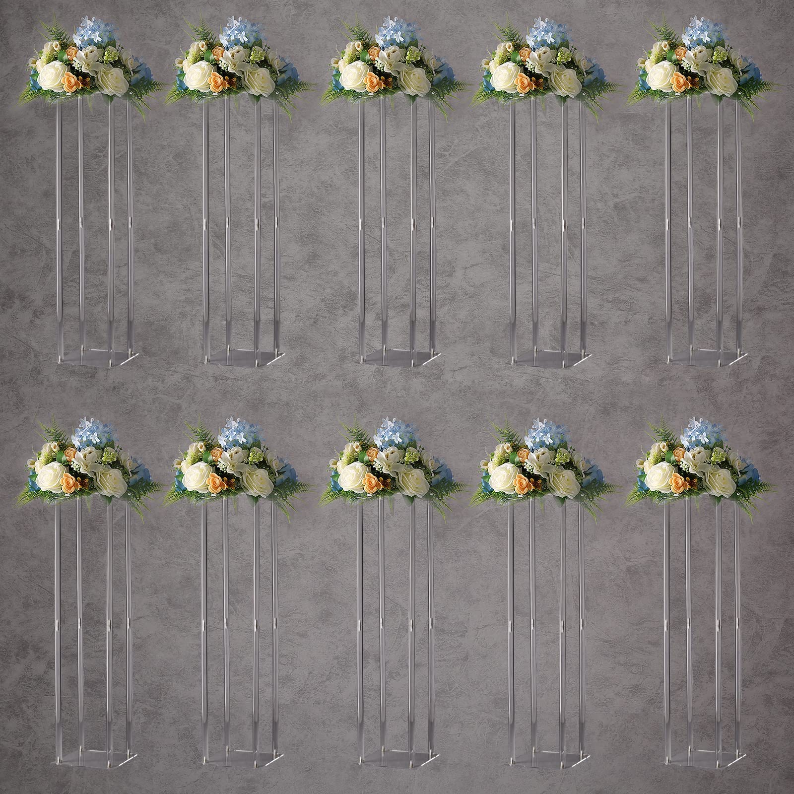 Yallove Set 10 Vasi Acrilico 80cm con Base Trasparente