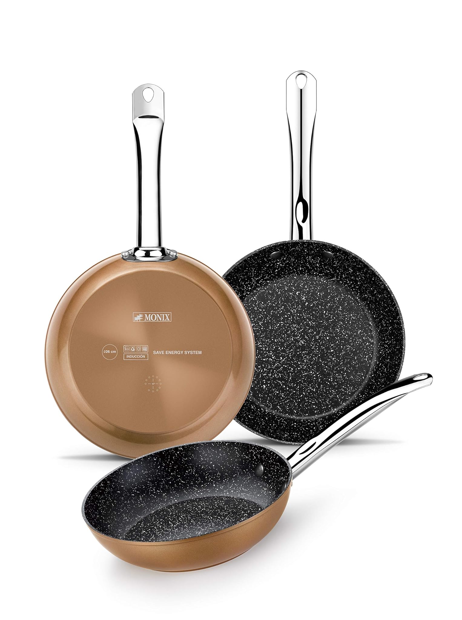 Monix Copper - Set Padelle Effetto Rame 20/24/28 cm