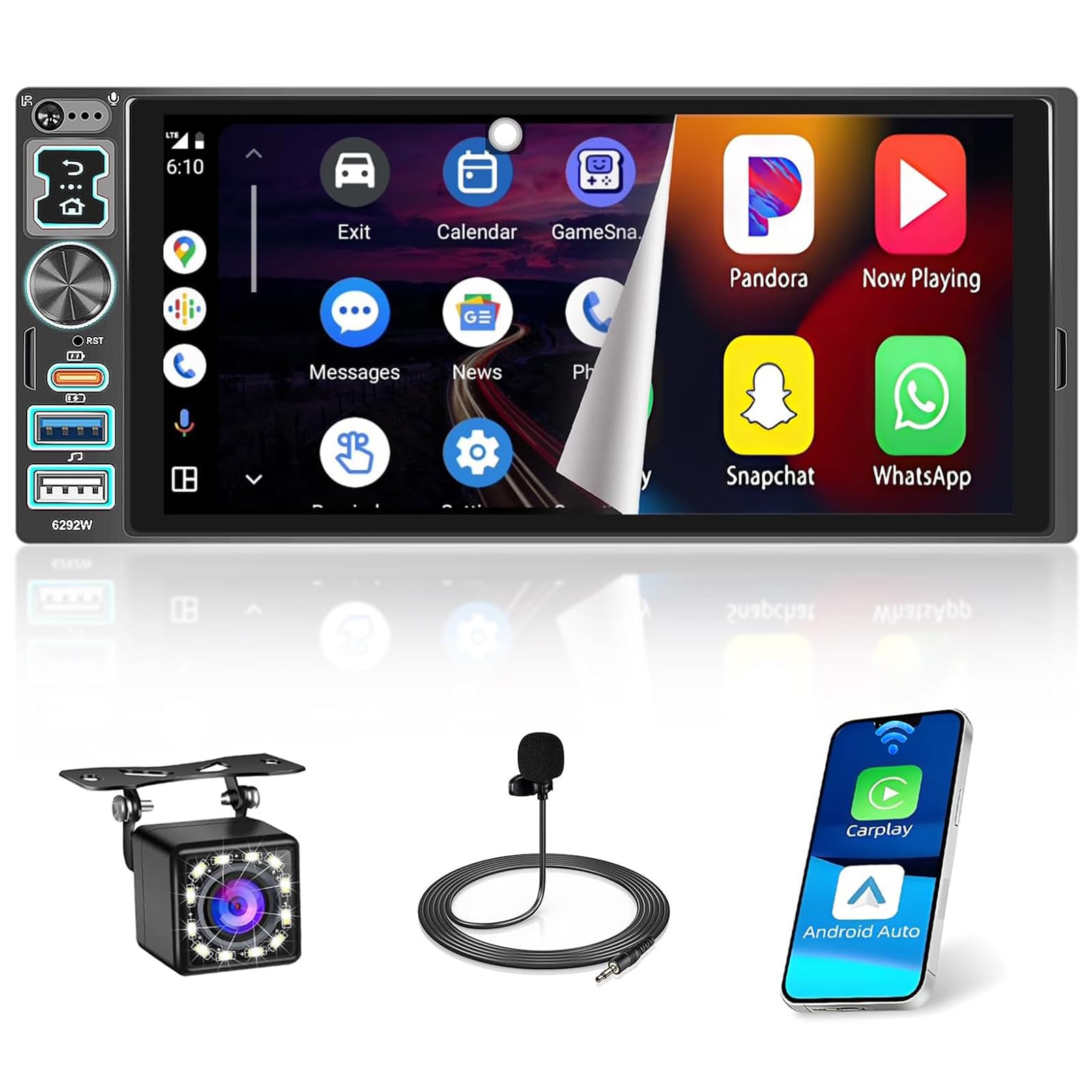 Hikity Autoradio Bluetooth 1 DIN con Wireless Carplay Android Auto