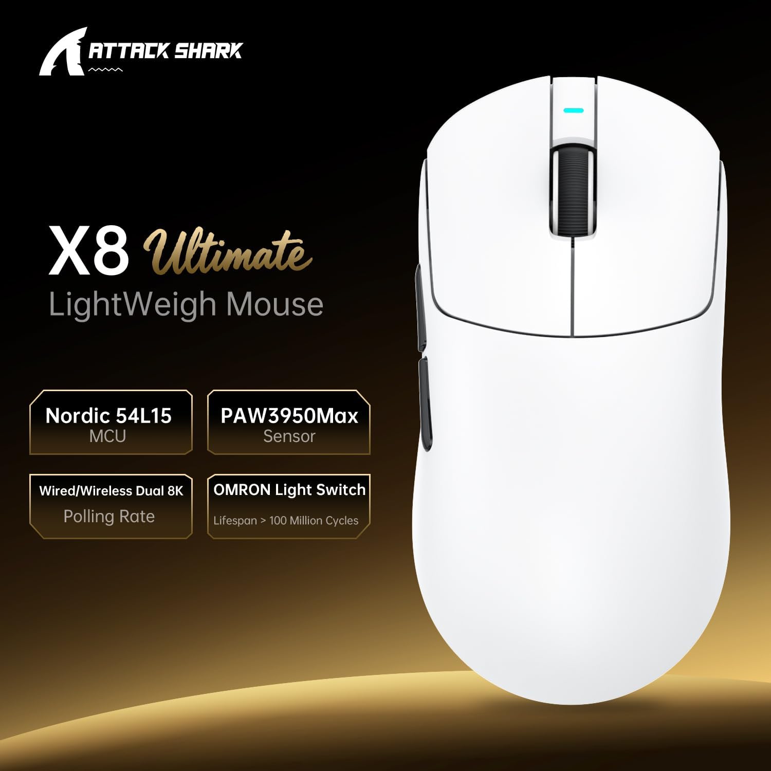 Attack Shark X8 Ultimate Mouse Gaming 65g, Bianco - immagine 3