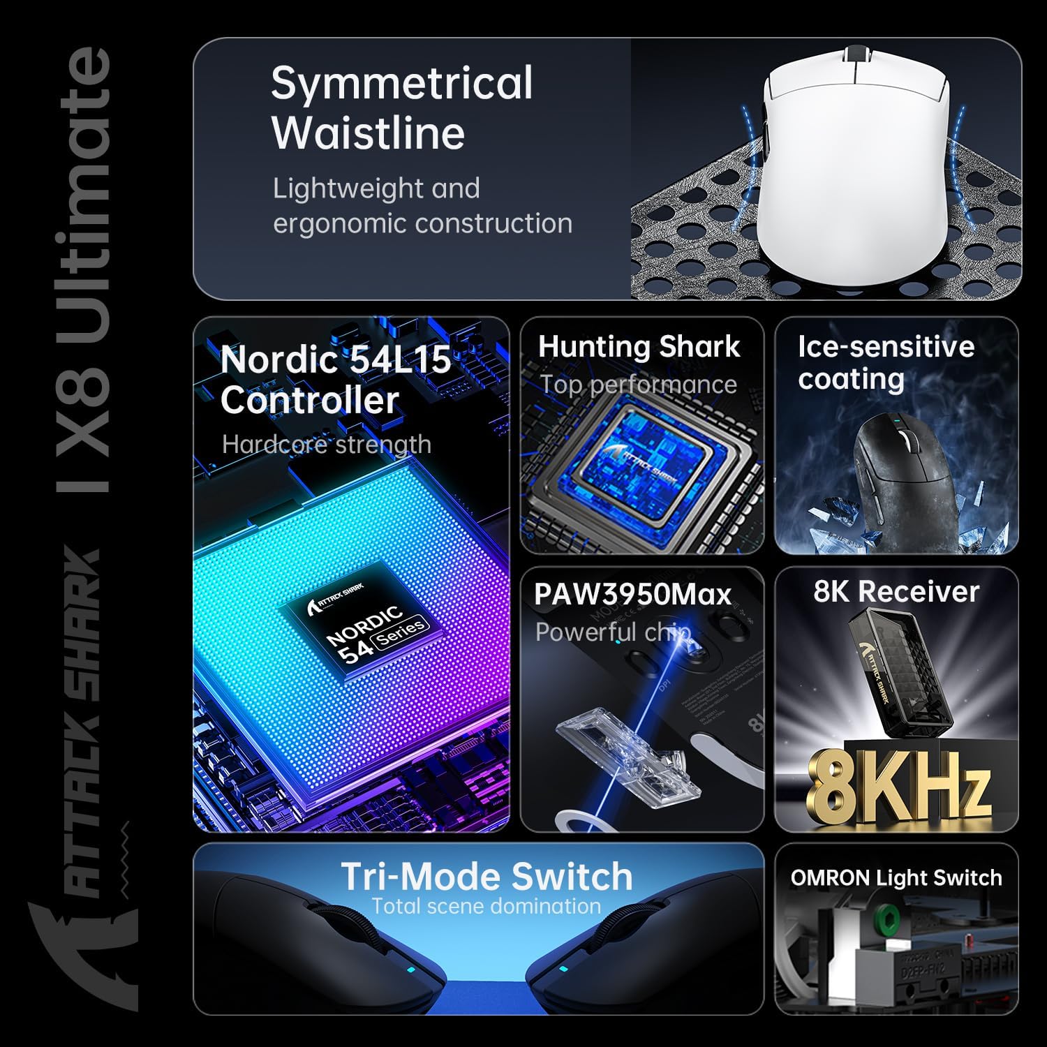Attack Shark X8 Ultimate Mouse Gaming 65g, Bianco - immagine 5