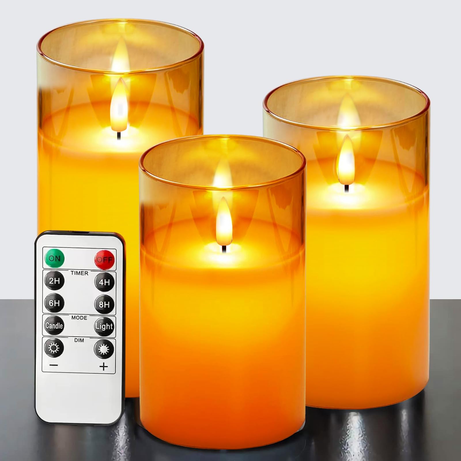 ILEEDear Candele LED Finte Fiamma Set 3, Vetro d'Oro