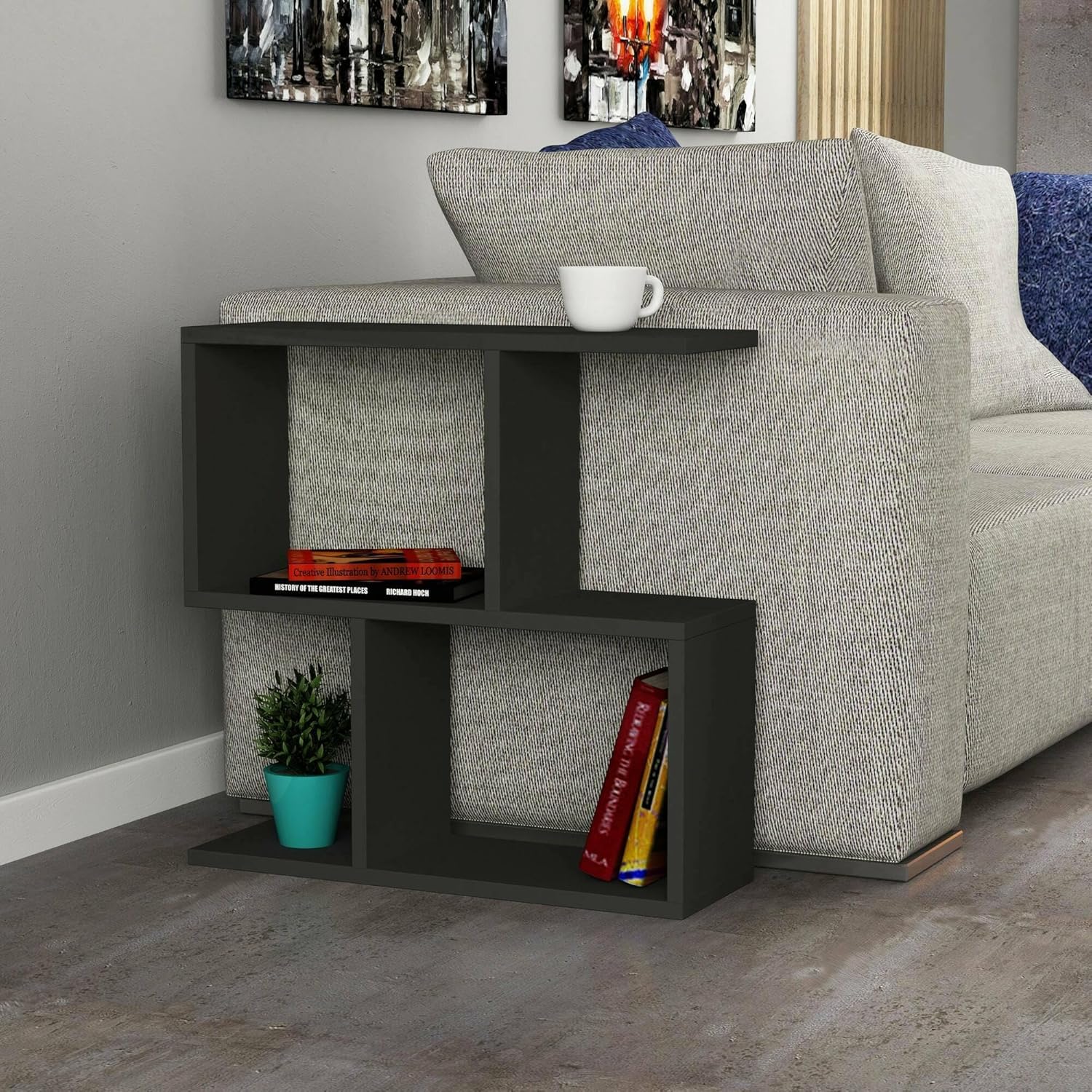 Dmora Tavolino da Salotto Polyh 60x20h60 cm, Antracite - immagine 1