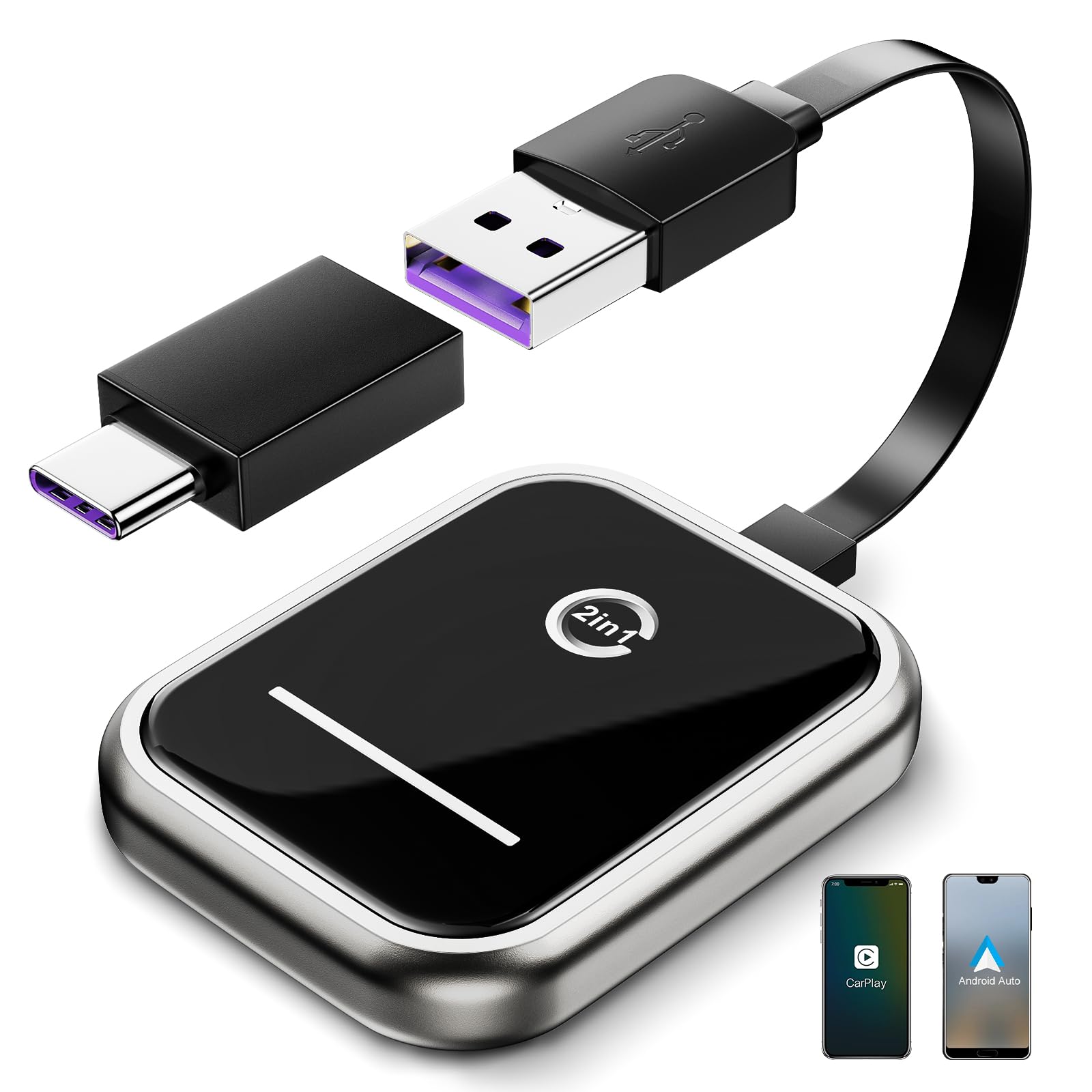 Adattatore CarPlay Wireless 2 in 1 per iPhone e Android