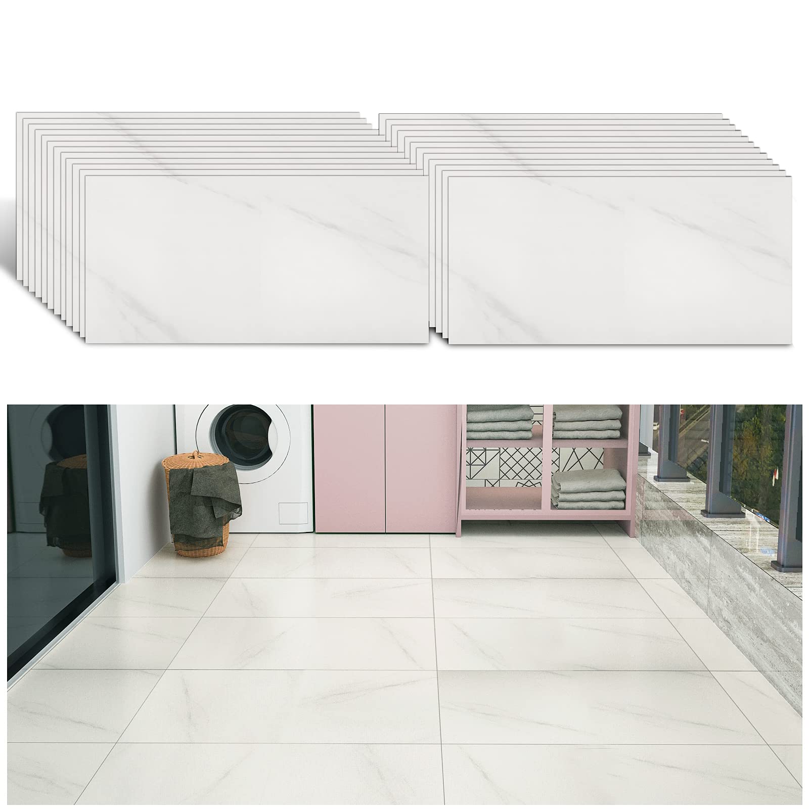 Adesivo per Pavimenti in Marmo 24 Pezzi 60x30cm, Grigio