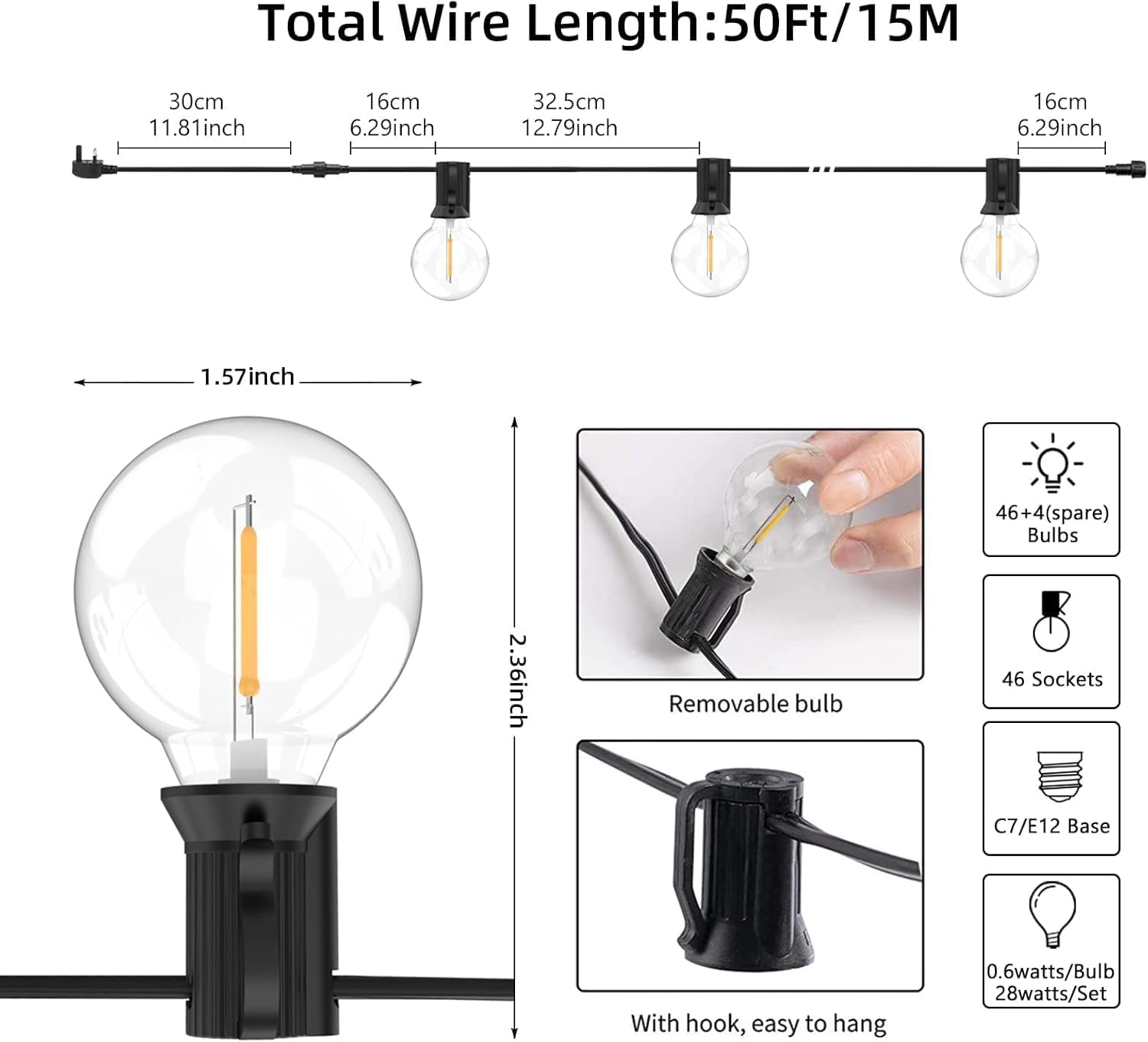 Bomcosy Catena Luminosa Esterno 2x15M, Infrangibile - immagine 3