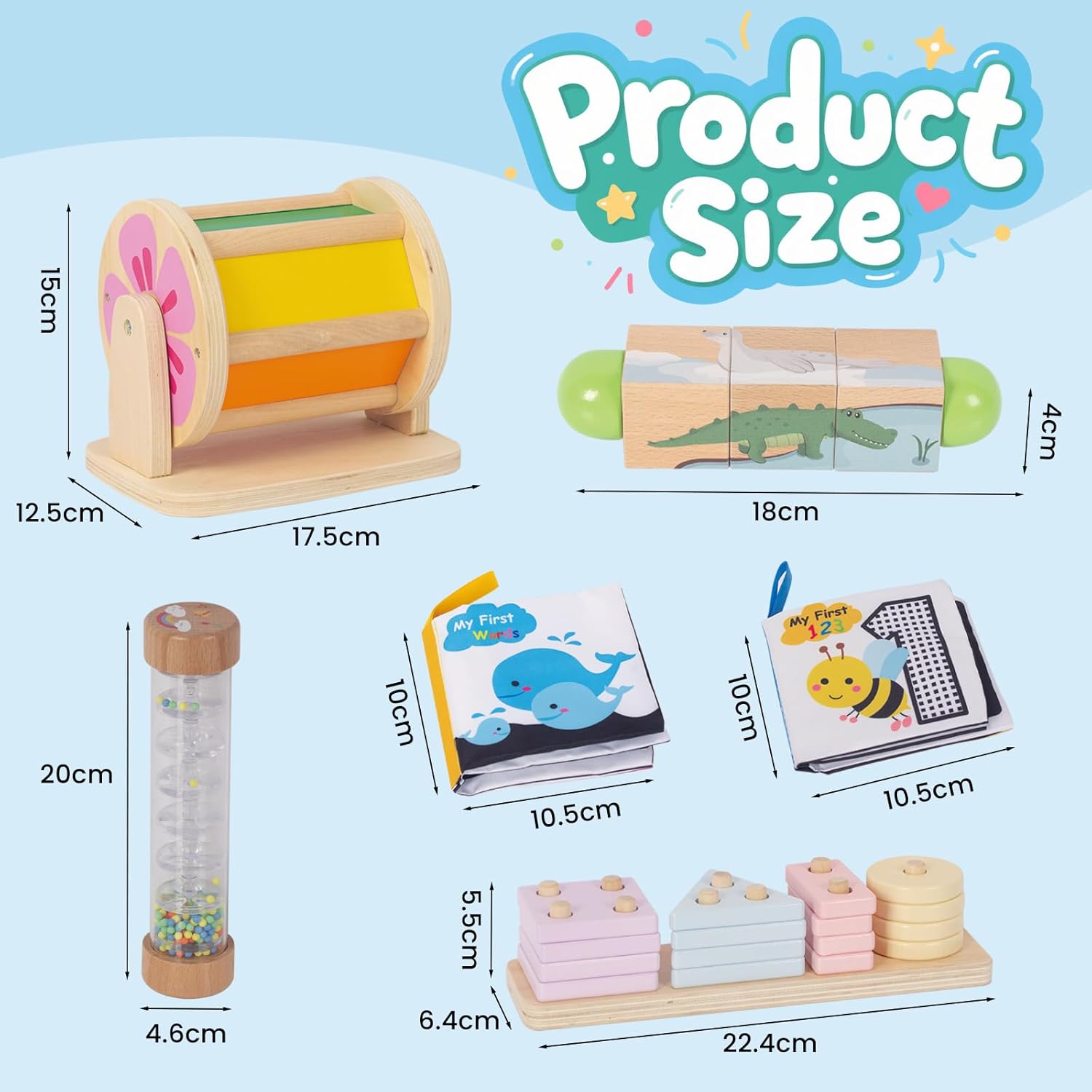 Montessori - Set Giocattoli in Legno 6 Pezzi - immagine 2