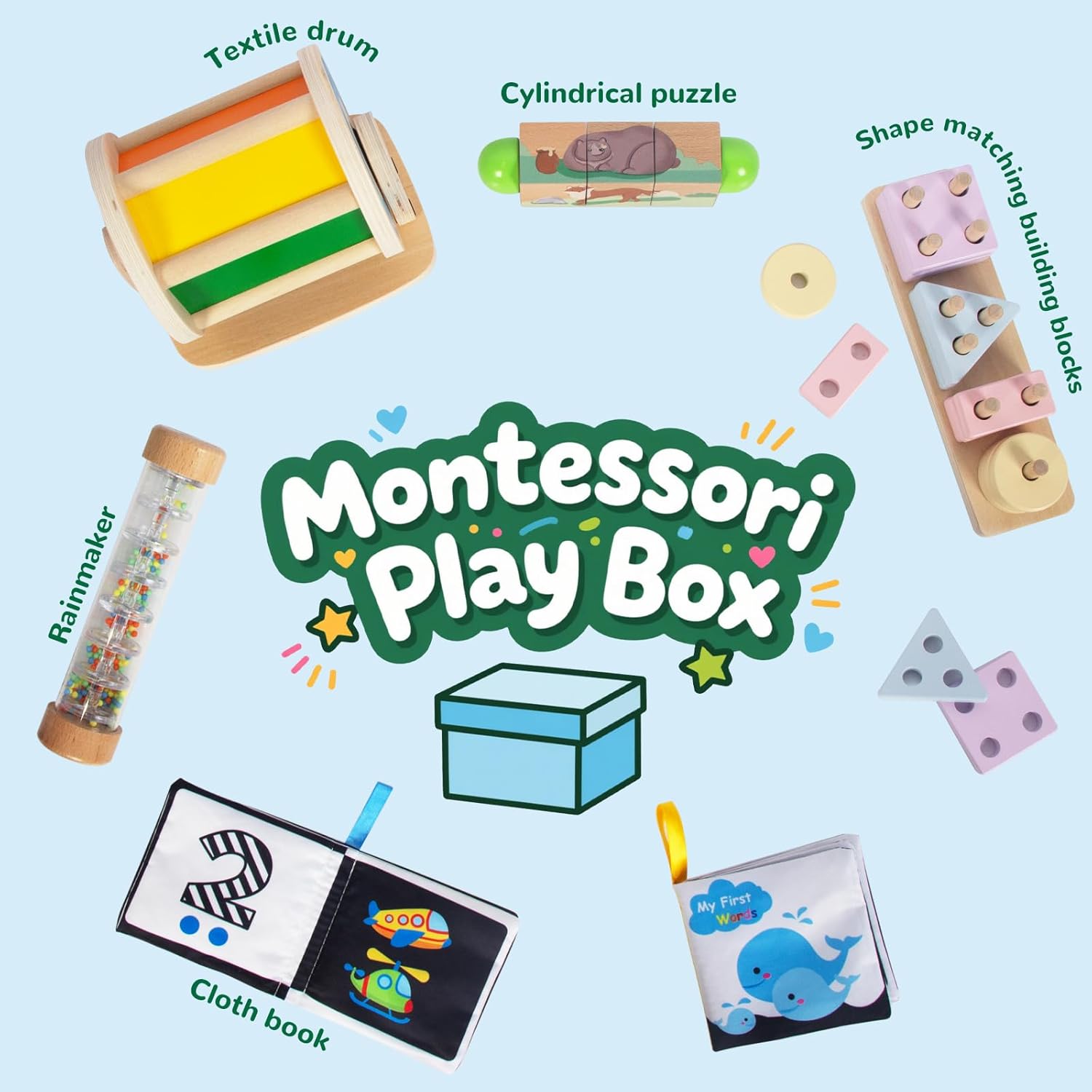 Montessori - Set Giocattoli in Legno 6 Pezzi - immagine 3