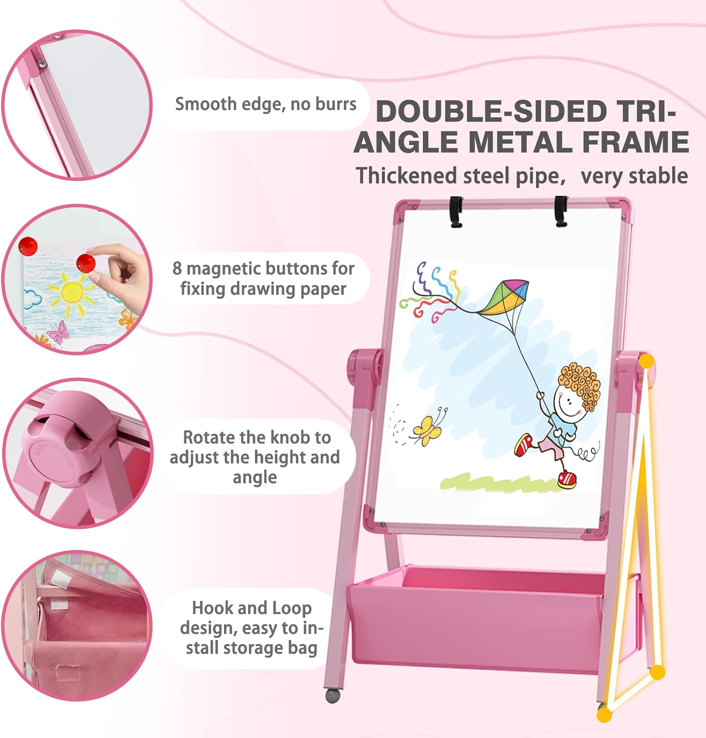 Lavagna per Bambini 3 in 1 Regolabile e Pieghevole - immagine 6