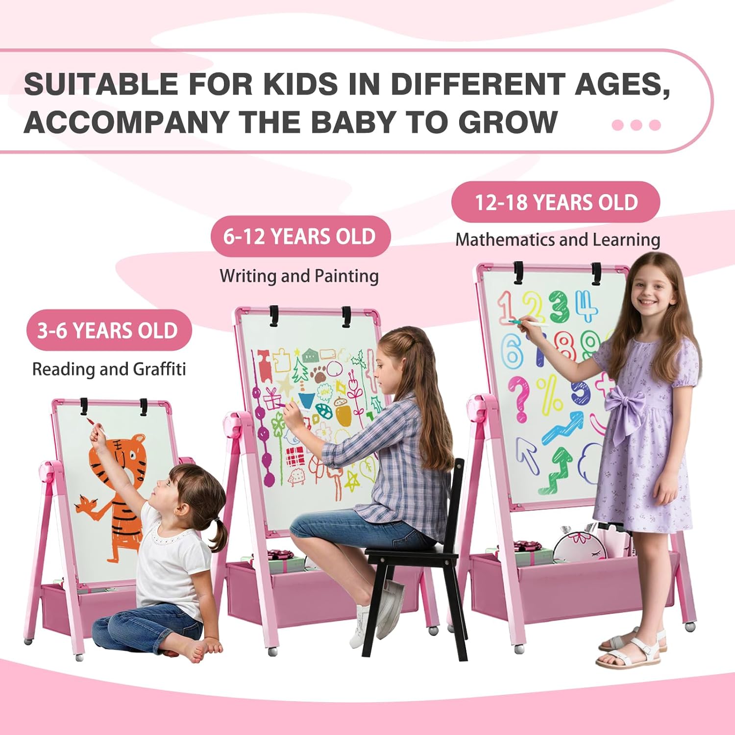 Lavagna per Bambini 3 in 1 Regolabile e Pieghevole - immagine 7