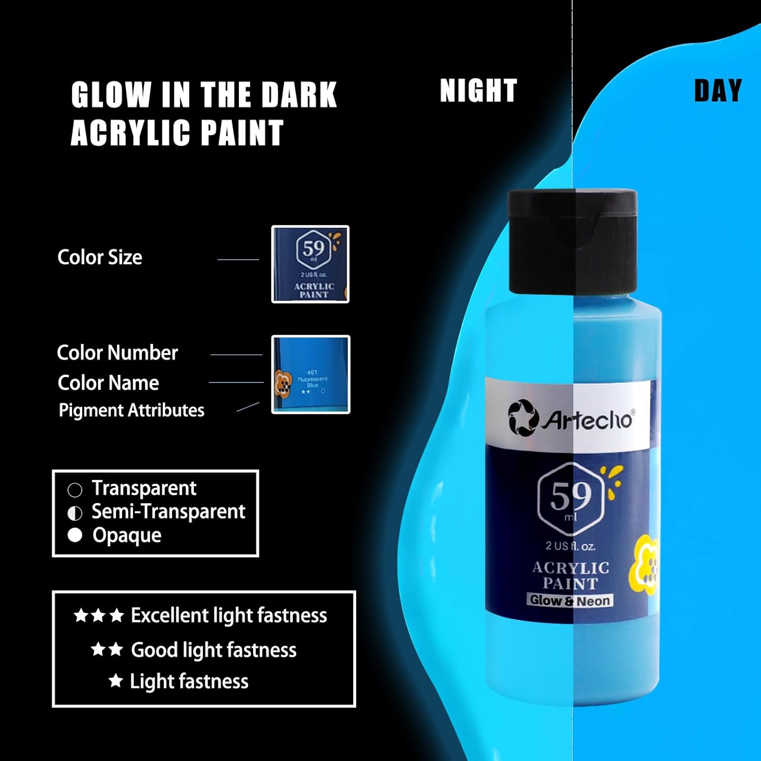 Artecho Set Colori Acrilici 6x59ml Glow in the Dark - immagine 2
