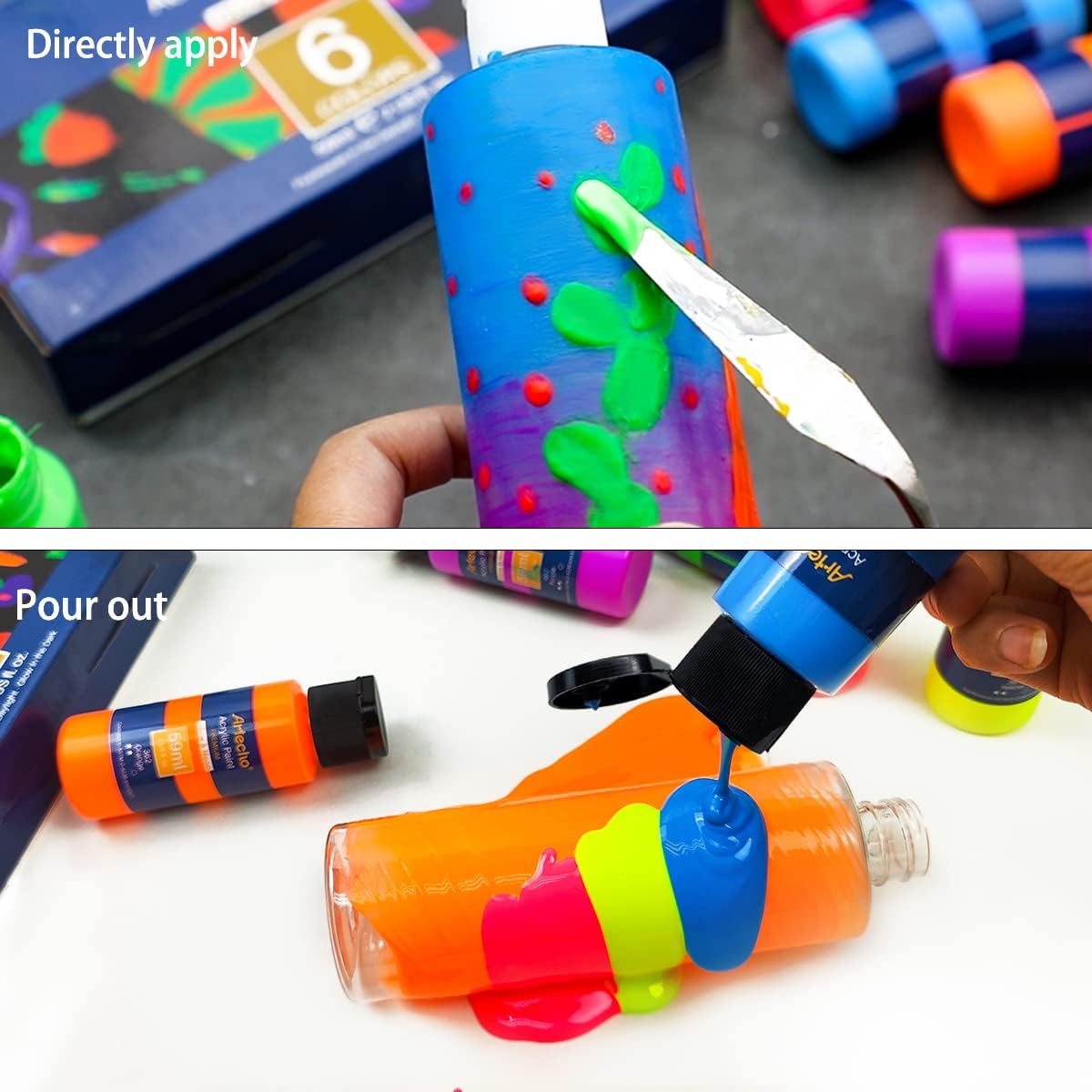 Artecho Set Colori Acrilici 6x59ml Glow in the Dark - immagine 5