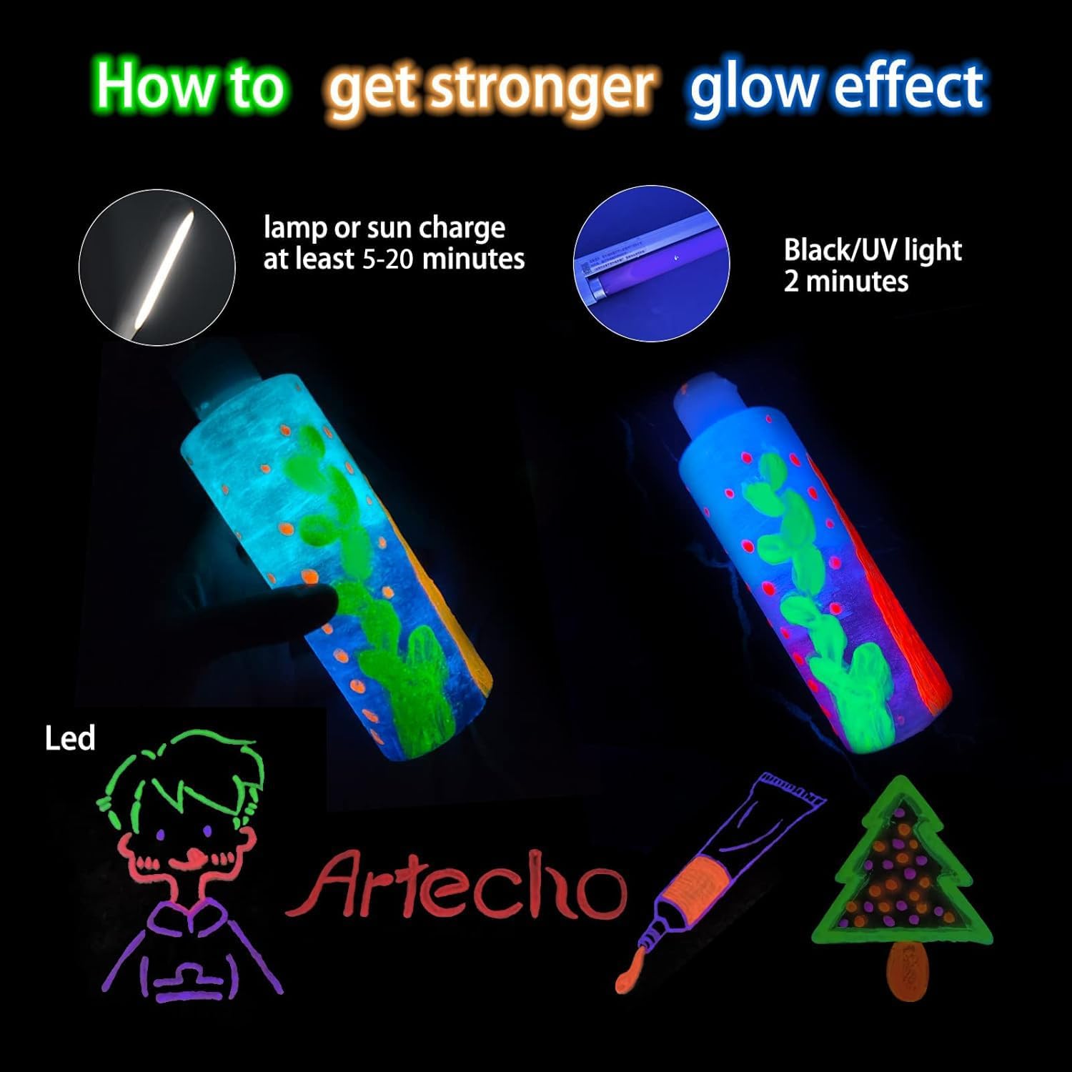 Artecho Set Colori Acrilici 6x59ml Glow in the Dark - immagine 6