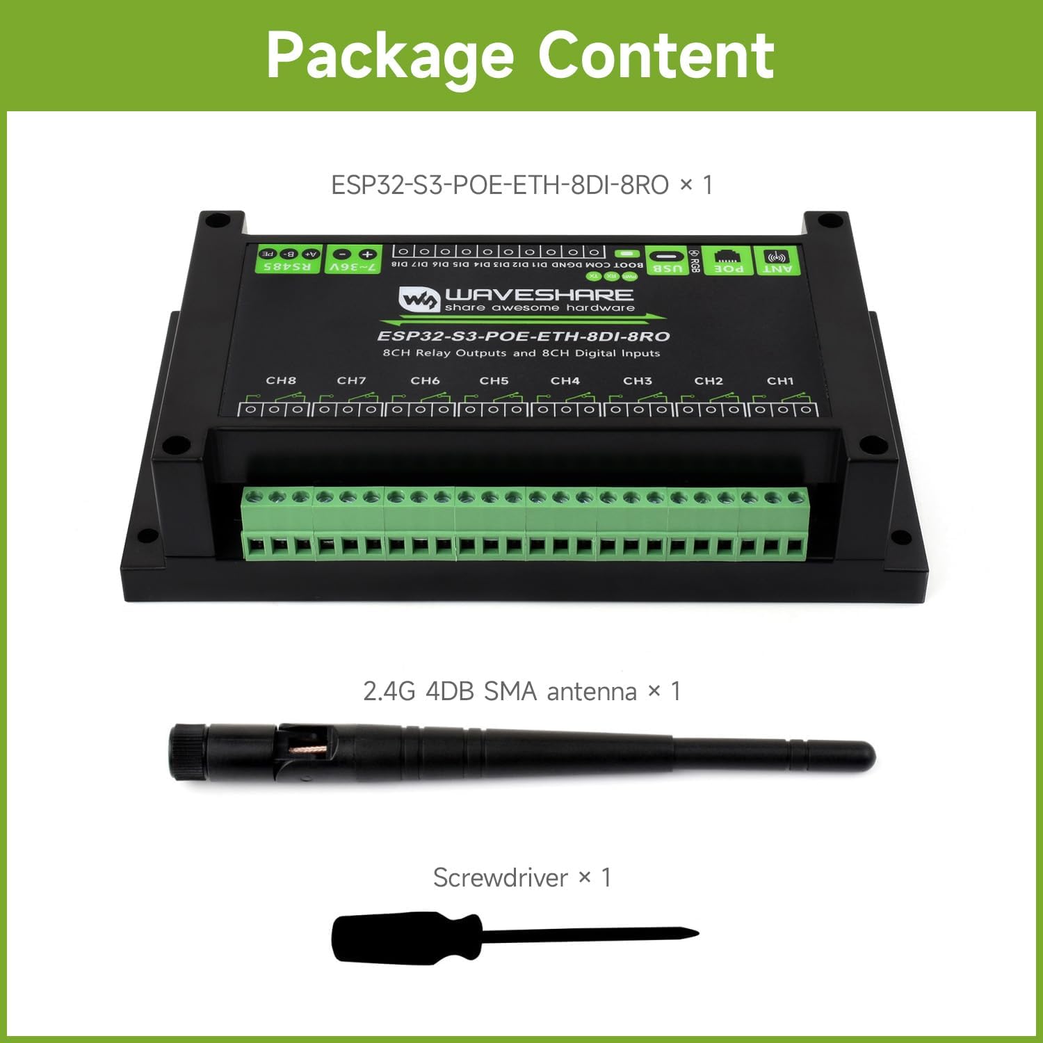 Waveshare ESP32-S3-POE-ETH-8DI-8RO Modulo WiFi Industriale - immagine 2