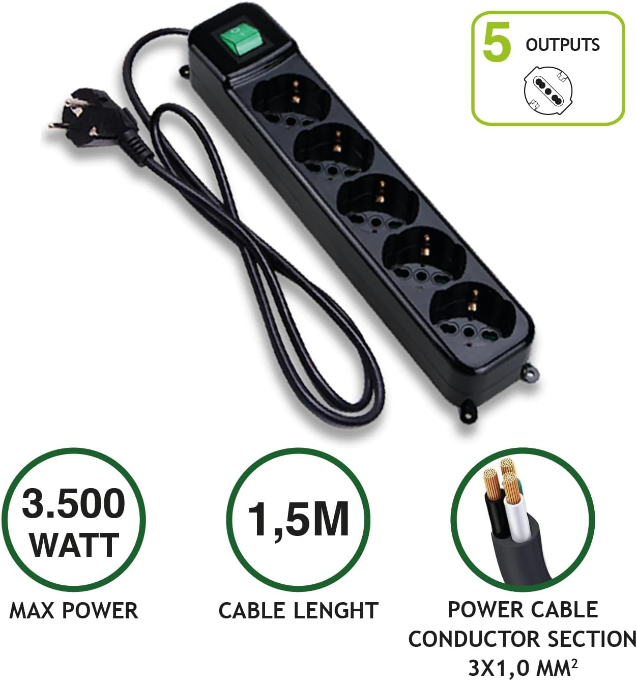 Tecnoware Multipresa - Ciabatta 5 Uscite SCHUKO/ITALIA - immagine 2