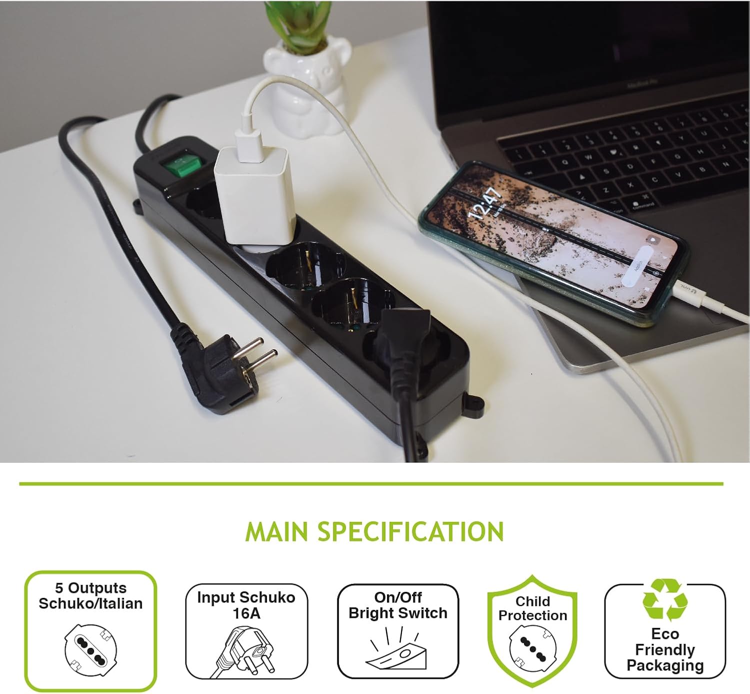 Tecnoware Multipresa - Ciabatta 5 Uscite SCHUKO/ITALIA - immagine 4