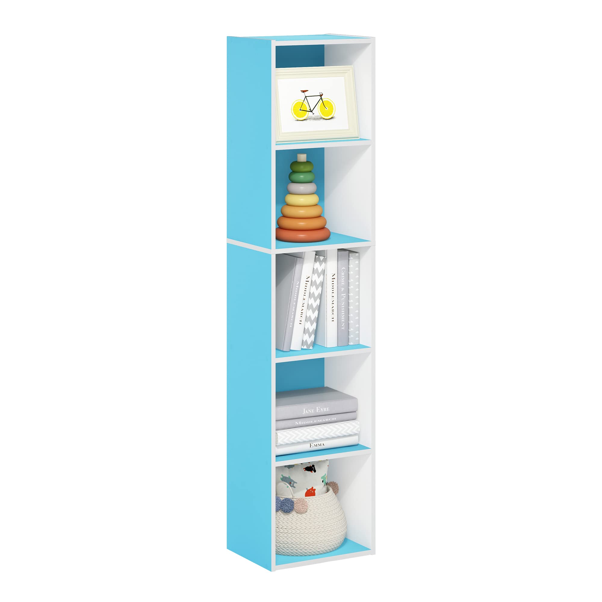 Furinno Pasir Libreria a 5 ripiani aperti, azzurro/bianco