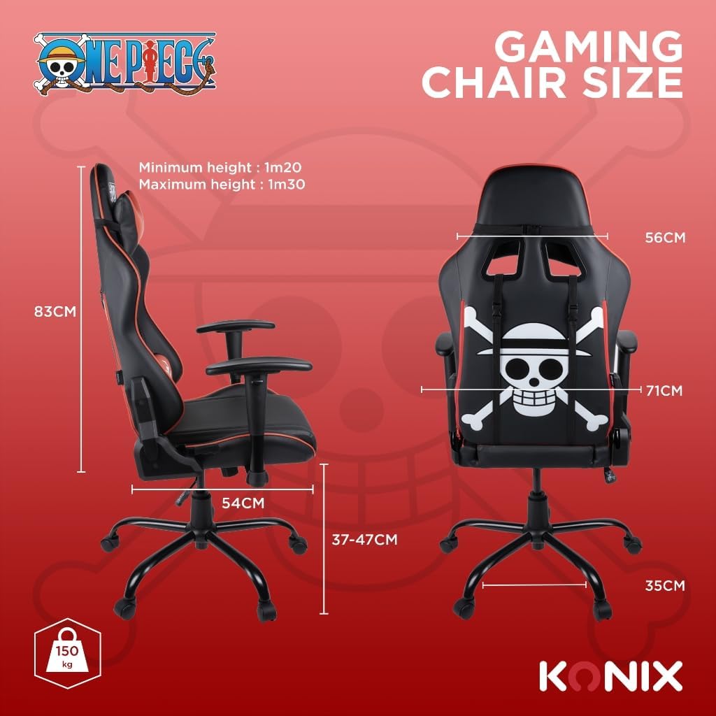 Konix Sedia da Ufficio Gaming One Piece, Nero e Rosso - immagine 3
