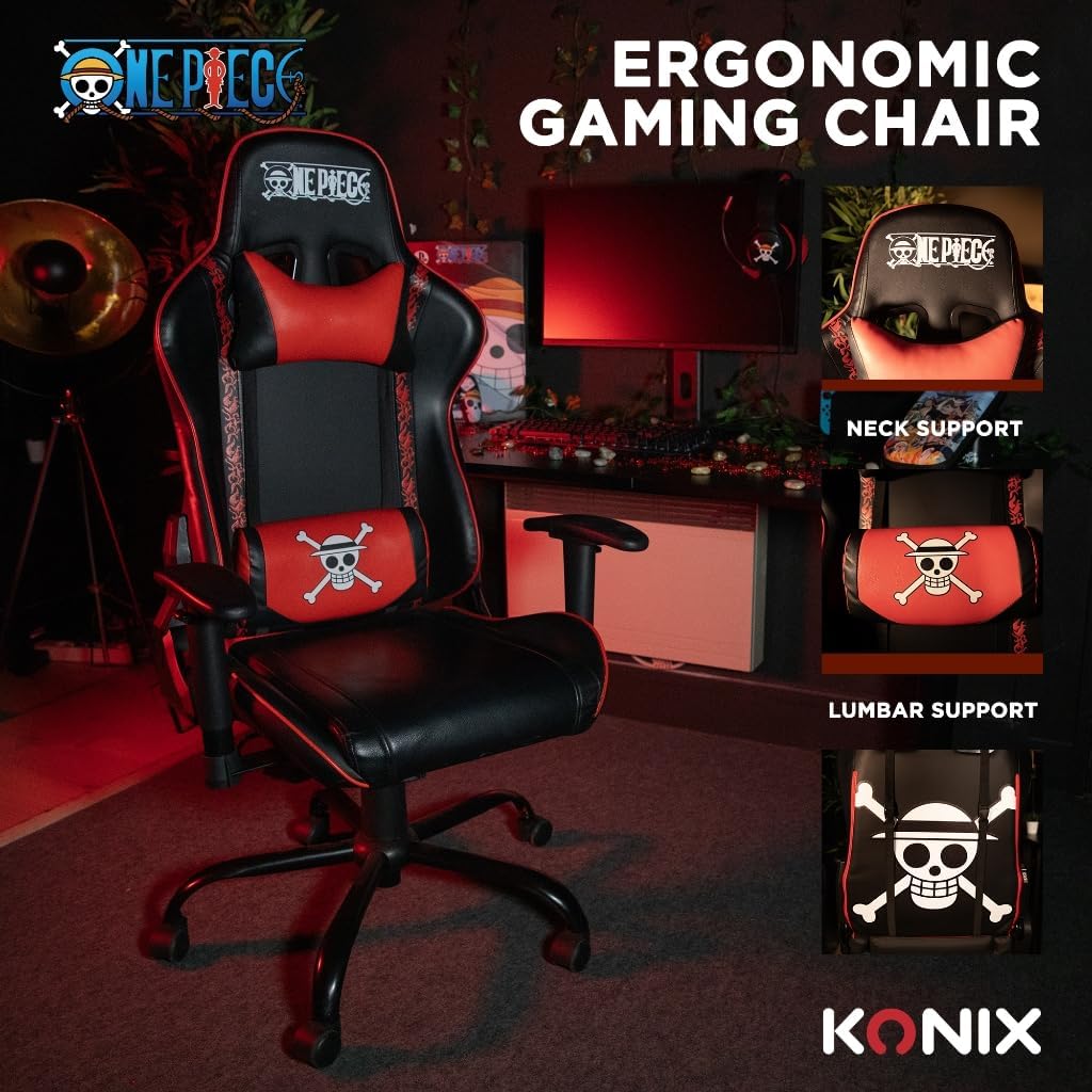 Konix Sedia da Ufficio Gaming One Piece, Nero e Rosso - immagine 4