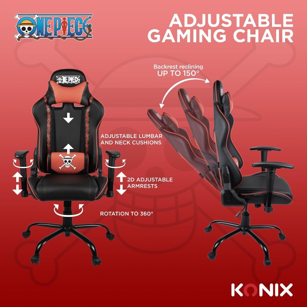 Konix Sedia da Ufficio Gaming One Piece, Nero e Rosso - immagine 5