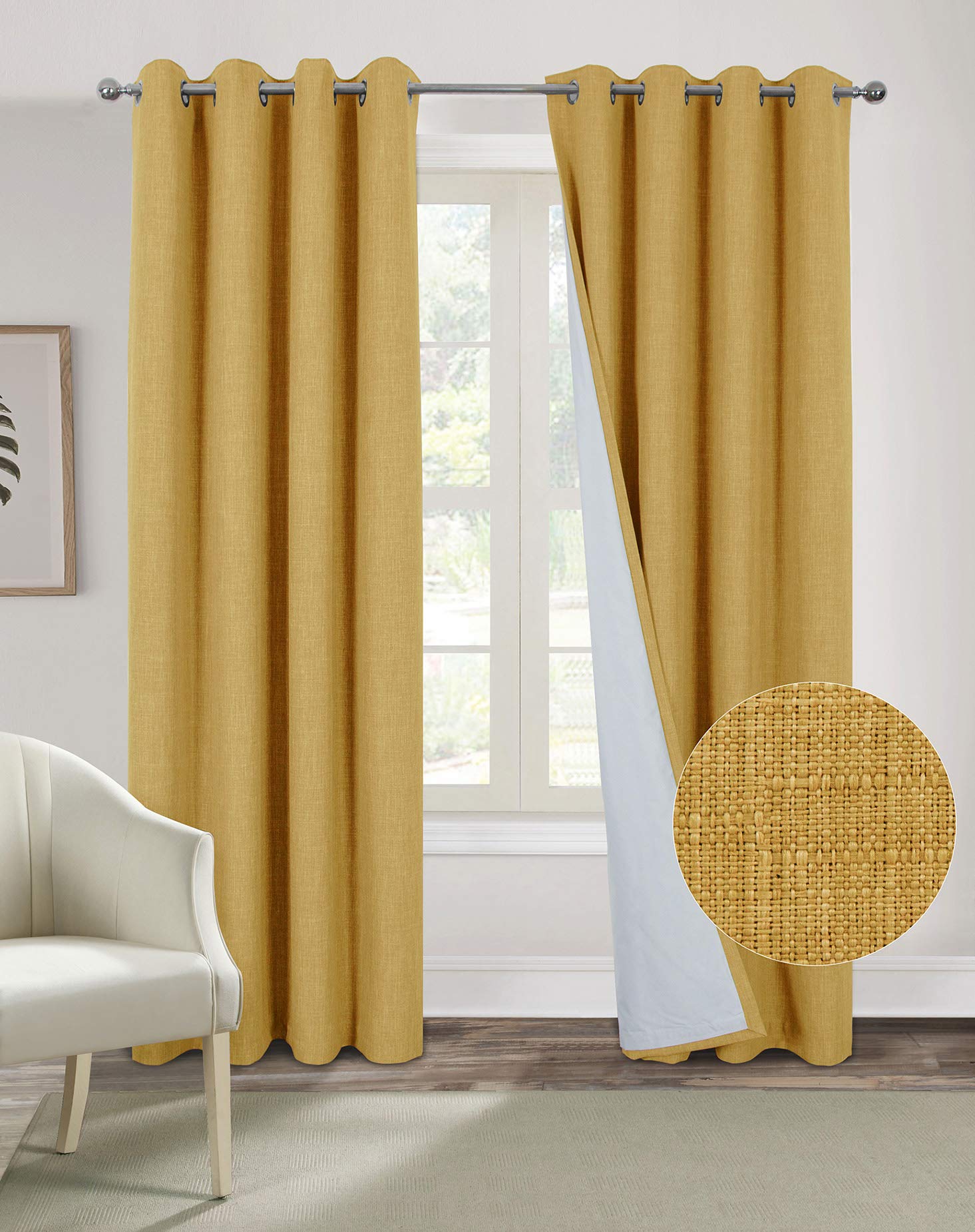 Always4u Tende Oscuranti 100% con Occhielli, Giallo 213x137cm