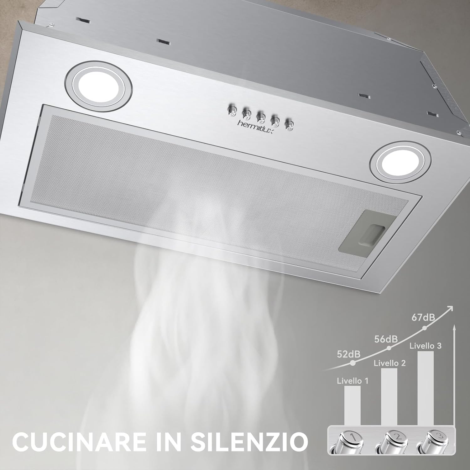 Hermitlux Cappa Aspirante Incasso 52 cm, Classe A - immagine 4