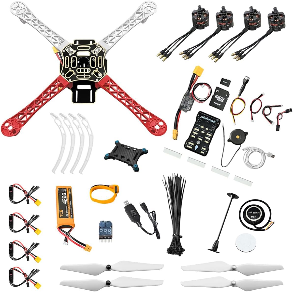 HAWK’S WORK F450 Kit Drone da costruire, Telaio + Pixhawk + GPS + Modulo di Potenza + ESC + Motore Brushless + Prop + Batteria + Accessori + Libro della Gilda e Video (Set B)