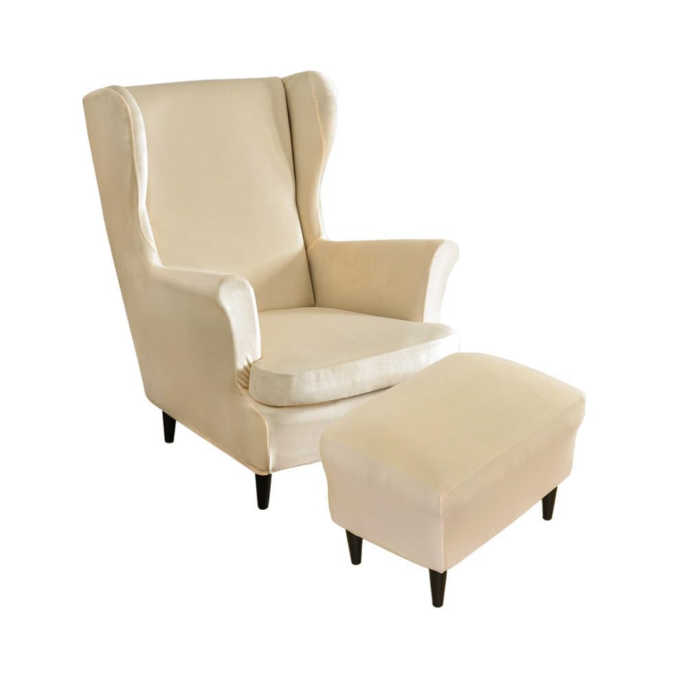 Highdi Copripoltrona con Orecchie e Copri Pouf (2 Pezzi) - Beige