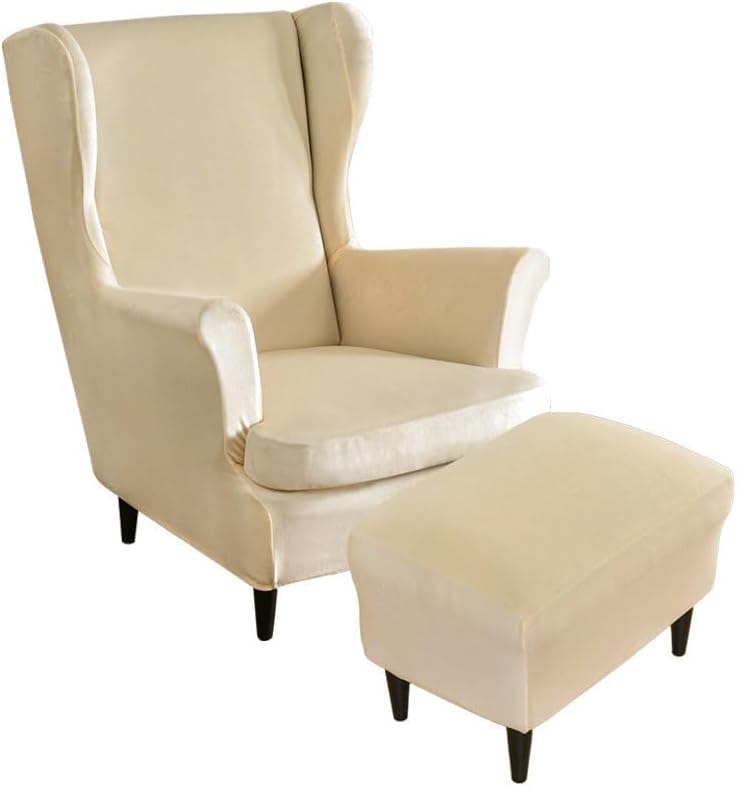 Highdi Copripoltrona con Orecchie e Copri Pouf (2 Pezzi) - Beige - immagine 1