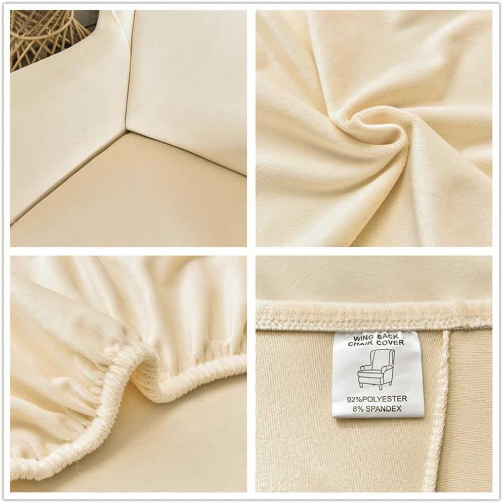 Highdi Copripoltrona con Orecchie e Copri Pouf (2 Pezzi) - Beige - immagine 5