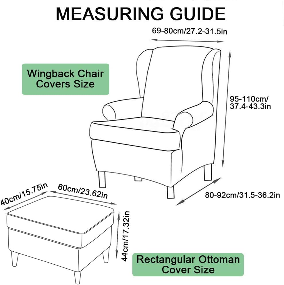 Highdi Copripoltrona con Orecchie e Copri Pouf (2 Pezzi) - Beige - immagine 6