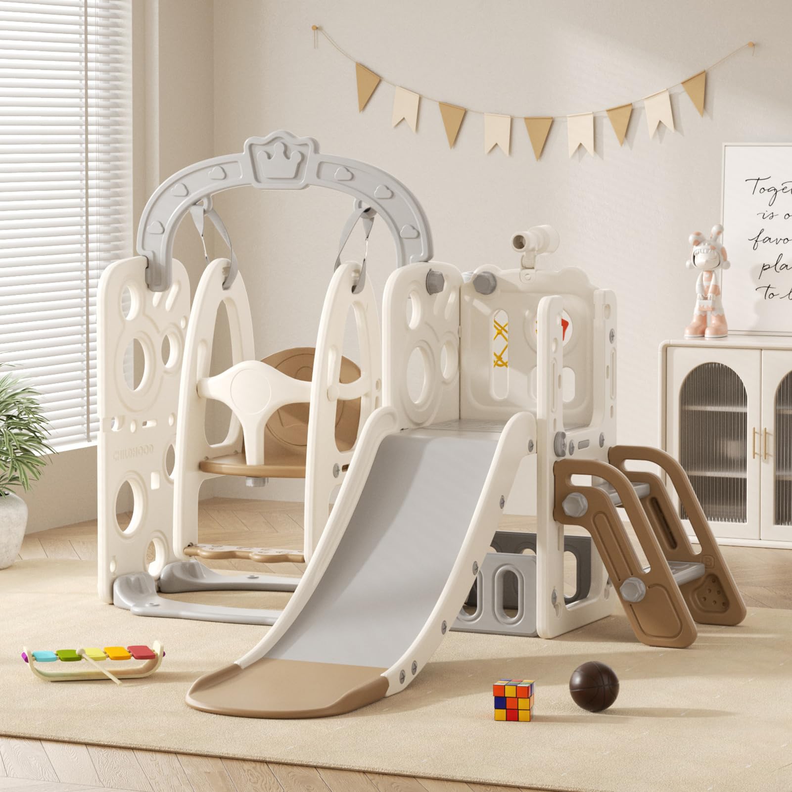 Scivolo e Altalena per Bambini con Scala da Arrampicata