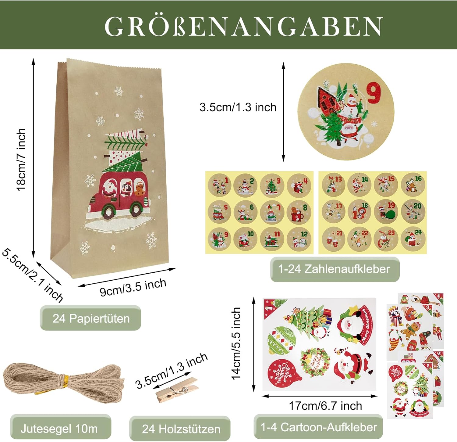 Calendario Avvento Fai da Te con 24 Sacchetti Kraft - immagine 2