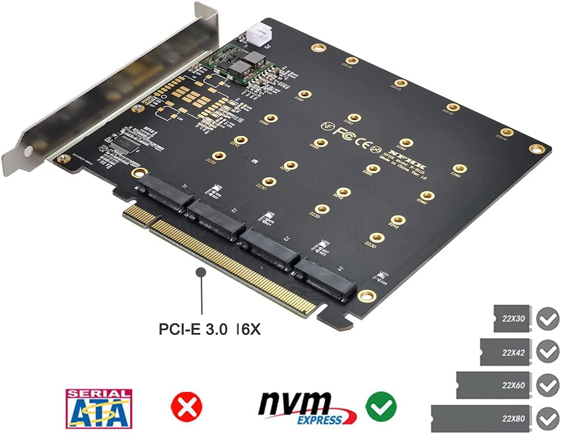 xiwai 4X NVME M.2 AHCI a PCI-E Express 3.0 Gen3 X16 Scheda Raid con ...