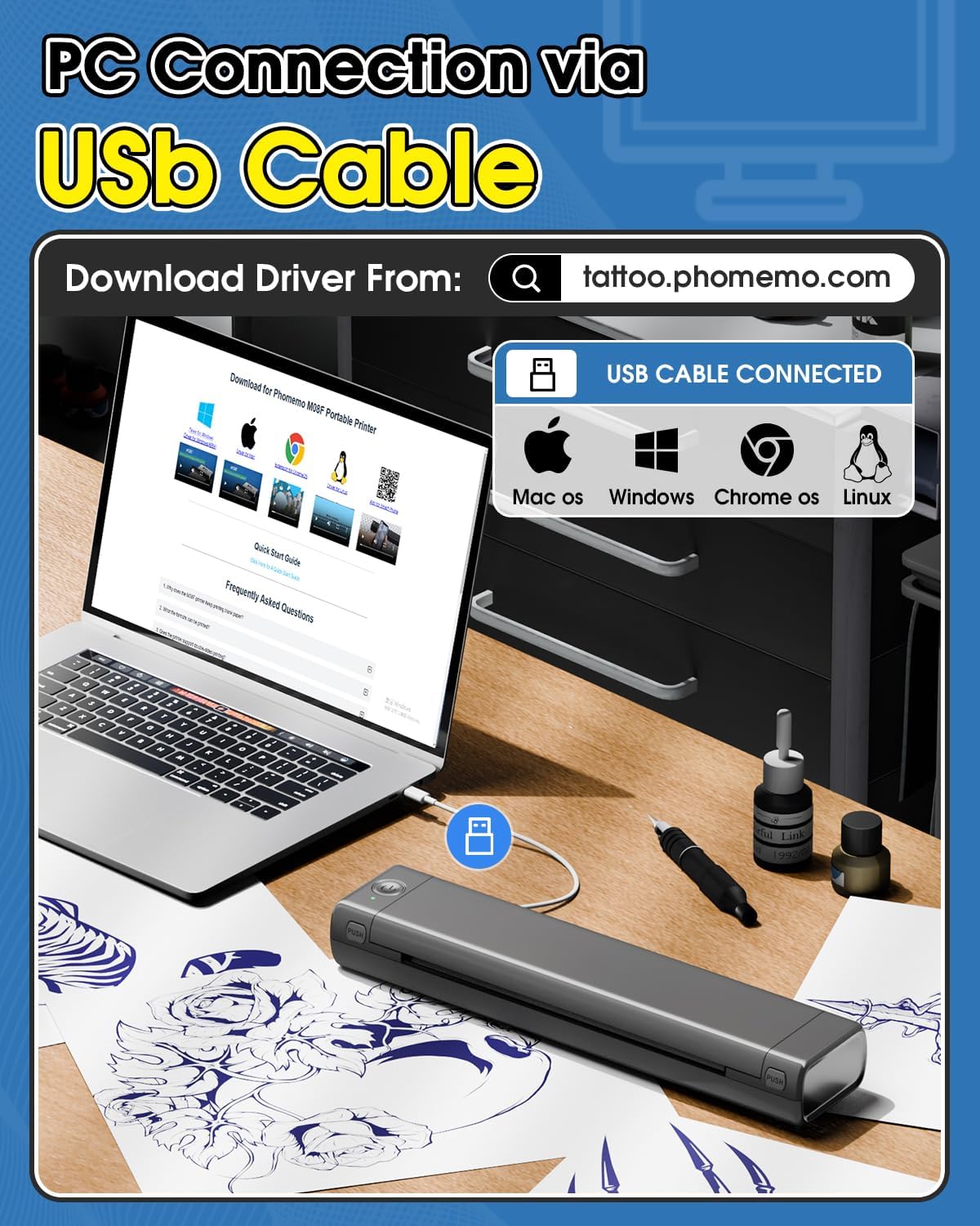 Phomemo M08F Stampante Stencil Tattoo con Custodia - immagine 4