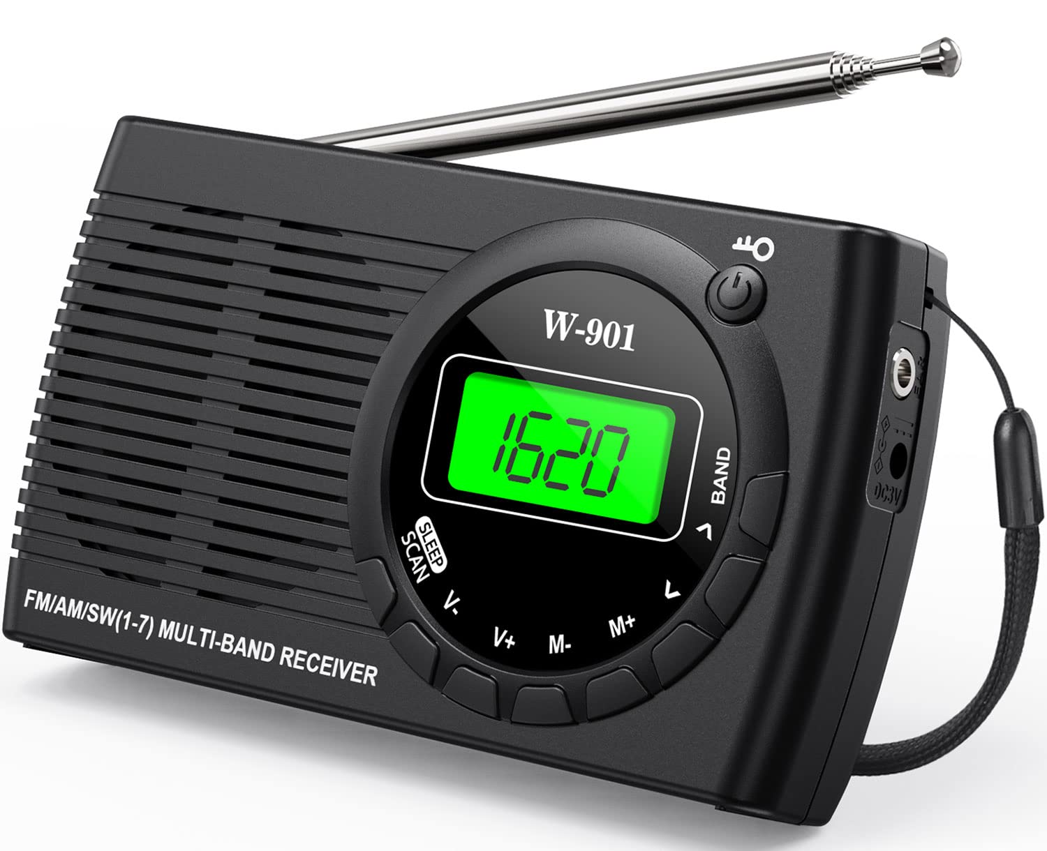 Tendak Radio Portatile FM/AM/SW, con Eccellente Ricezione Qualità del Suono, Tascabile Radio con Funzione di temporizzazione, Radio Portatili con Schienale con supporto Nero