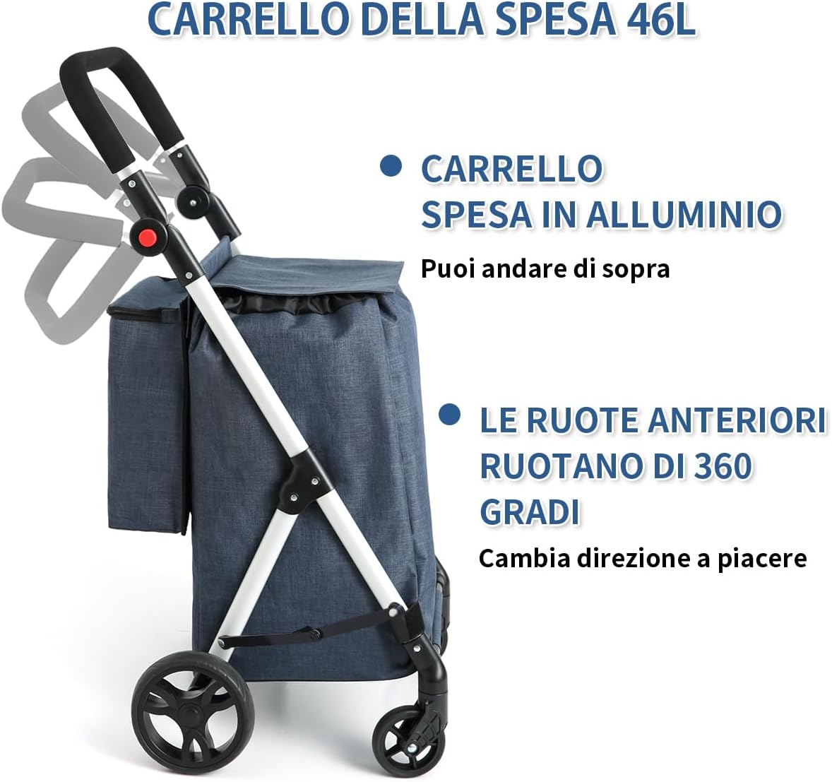 Leuya Abc Carrello della Spesa 4 Ruote 46L, Blu - immagine 2