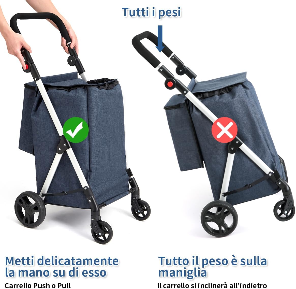 Leuya Abc Carrello della Spesa 4 Ruote 46L, Blu - immagine 3