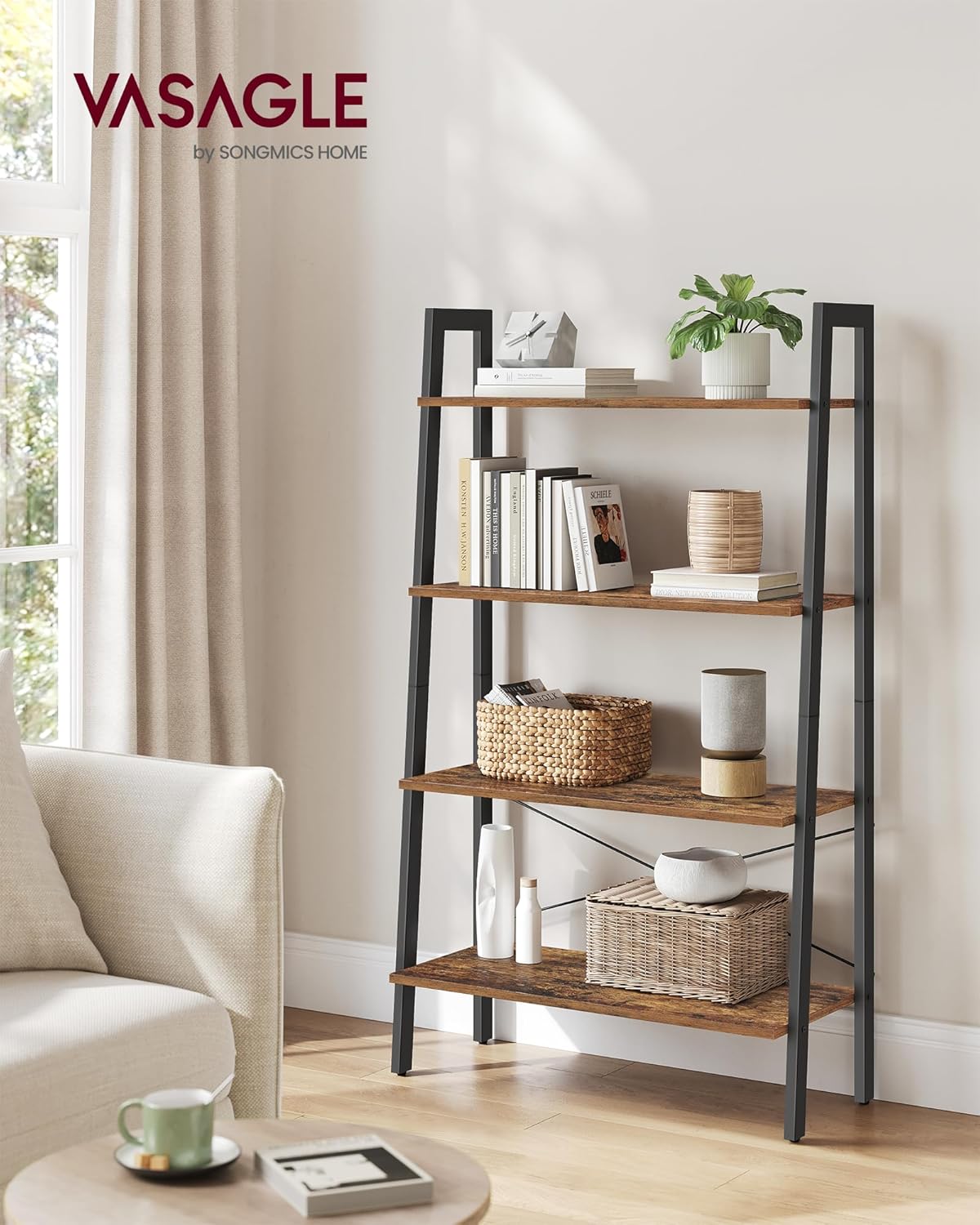 Vasagle Scaffale a Scala 4 Ripiani Stile Industriale - immagine 2