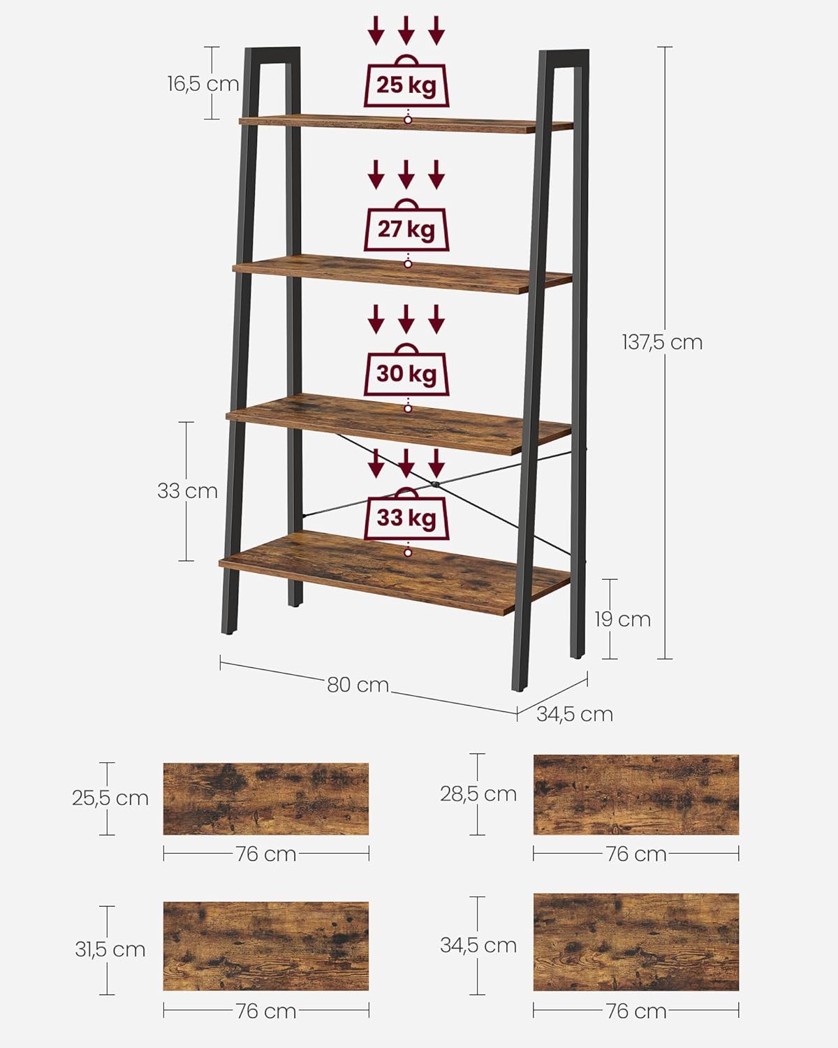 Vasagle Scaffale a Scala 4 Ripiani Stile Industriale - immagine 3