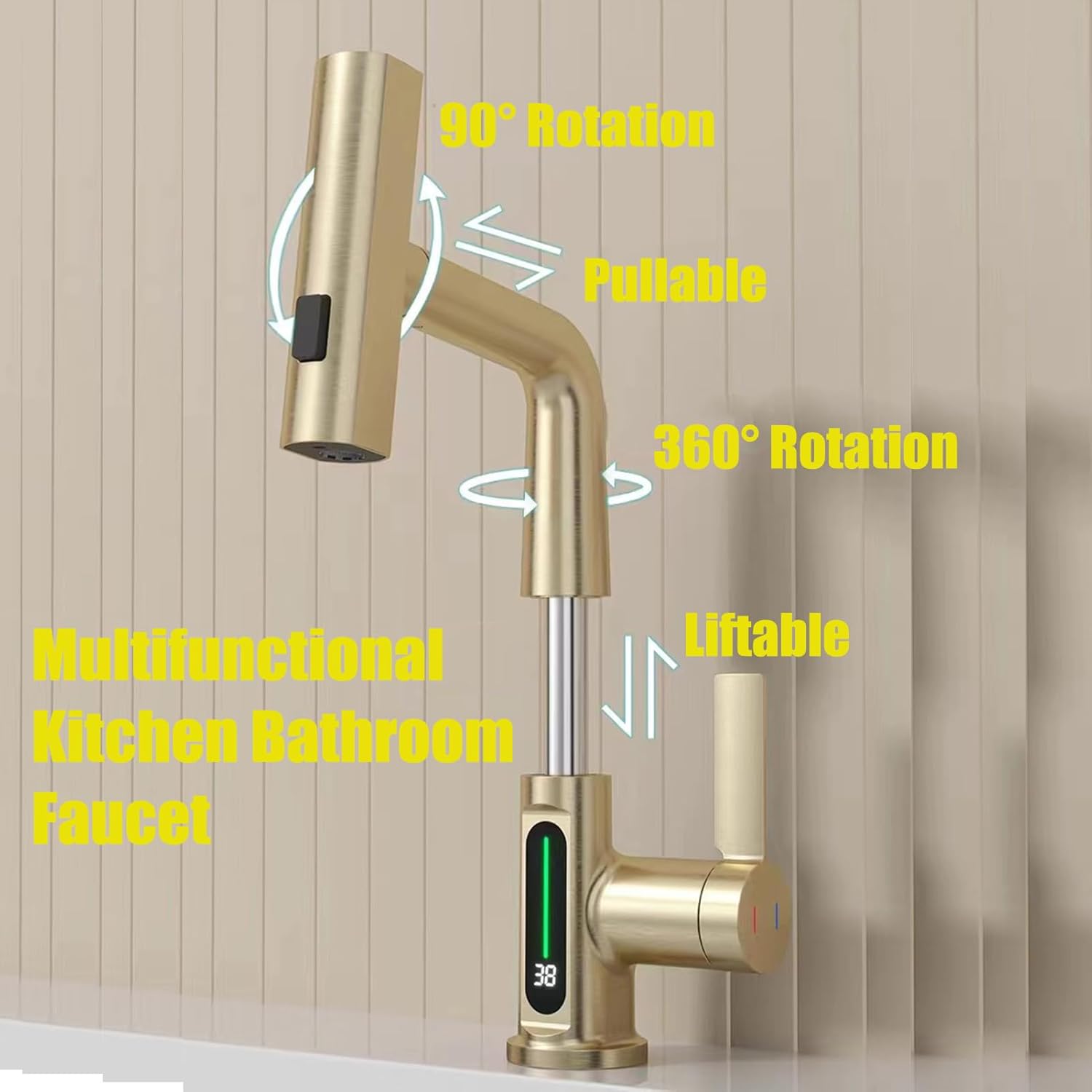 Rubinetto Cucina con Doccetta Estraibile e Display LED, Oro - immagine 4