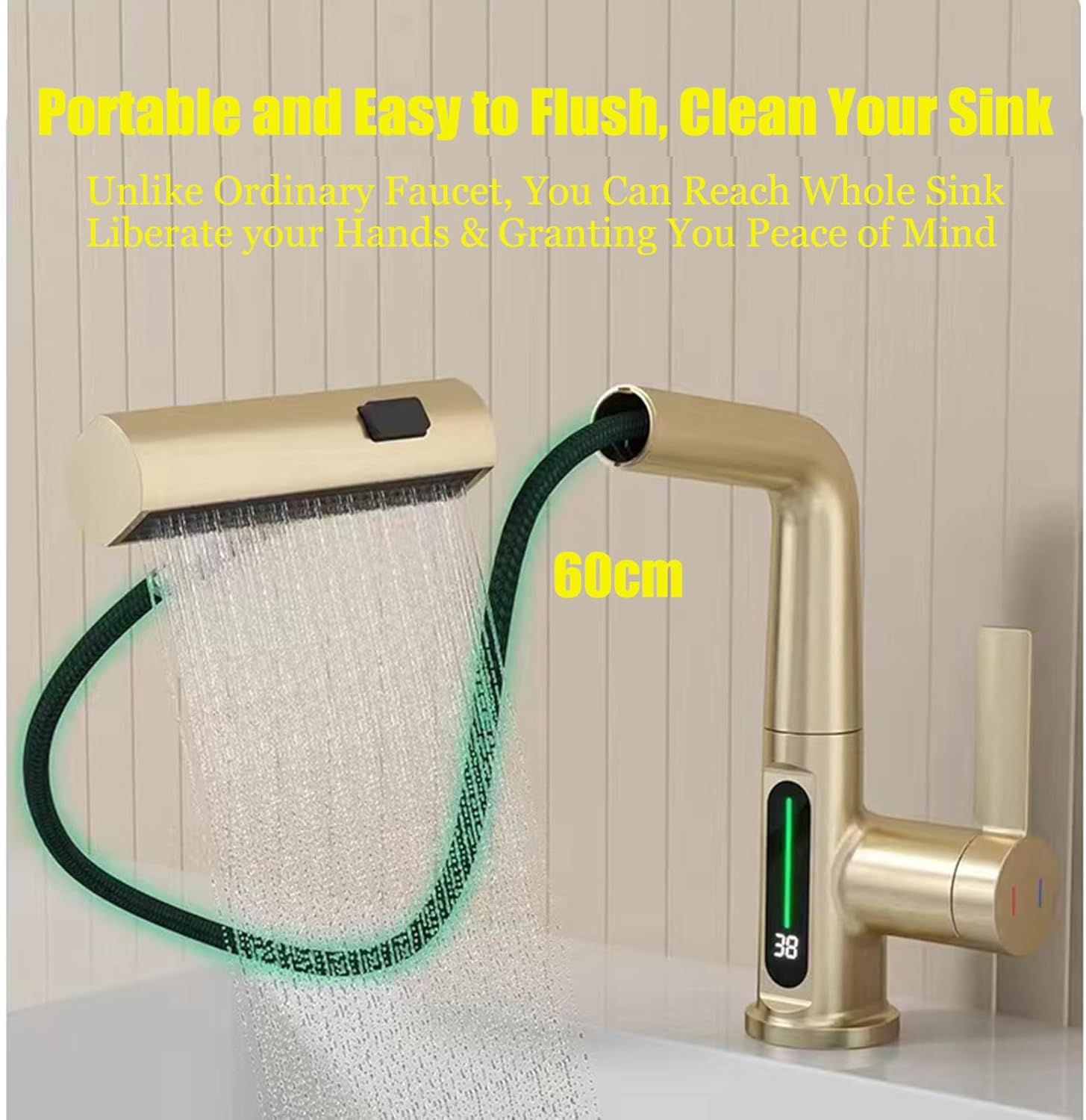 Rubinetto Cucina con Doccetta Estraibile e Display LED, Oro - immagine 5