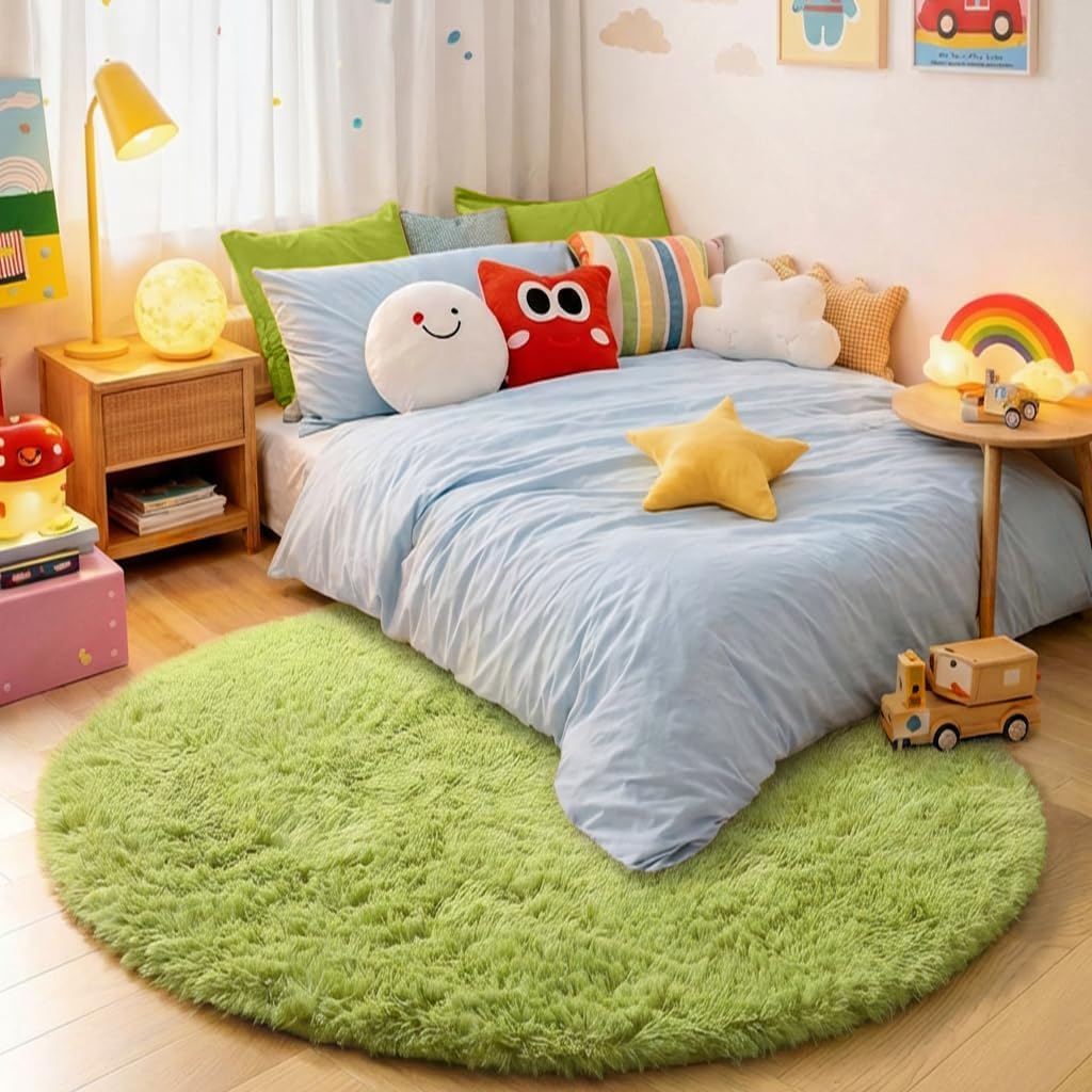 Tappeto Rotondo Verde Erba 1,2m per Camera da Letto - immagine 3